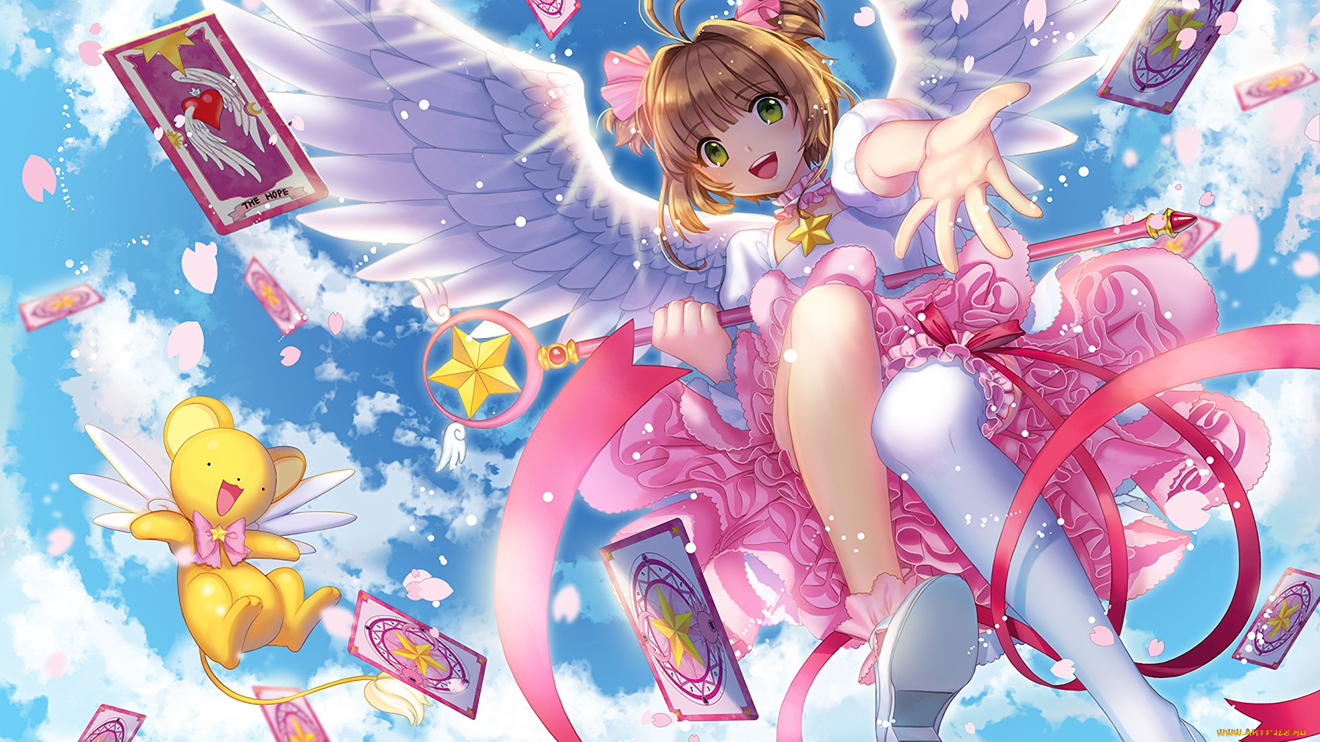 card, captor, sakura, аниме, взгляд, девушка, фон