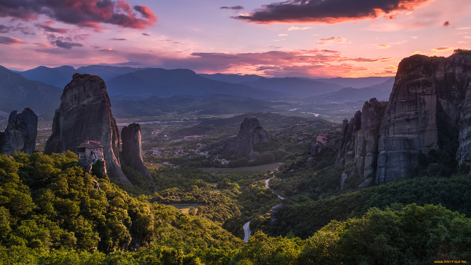 природа, горы, греция, thessalian, plain, панорама, монастыри, метеоры, greece, thessaly, meteora, фессалийская, равнина, хасия, долина