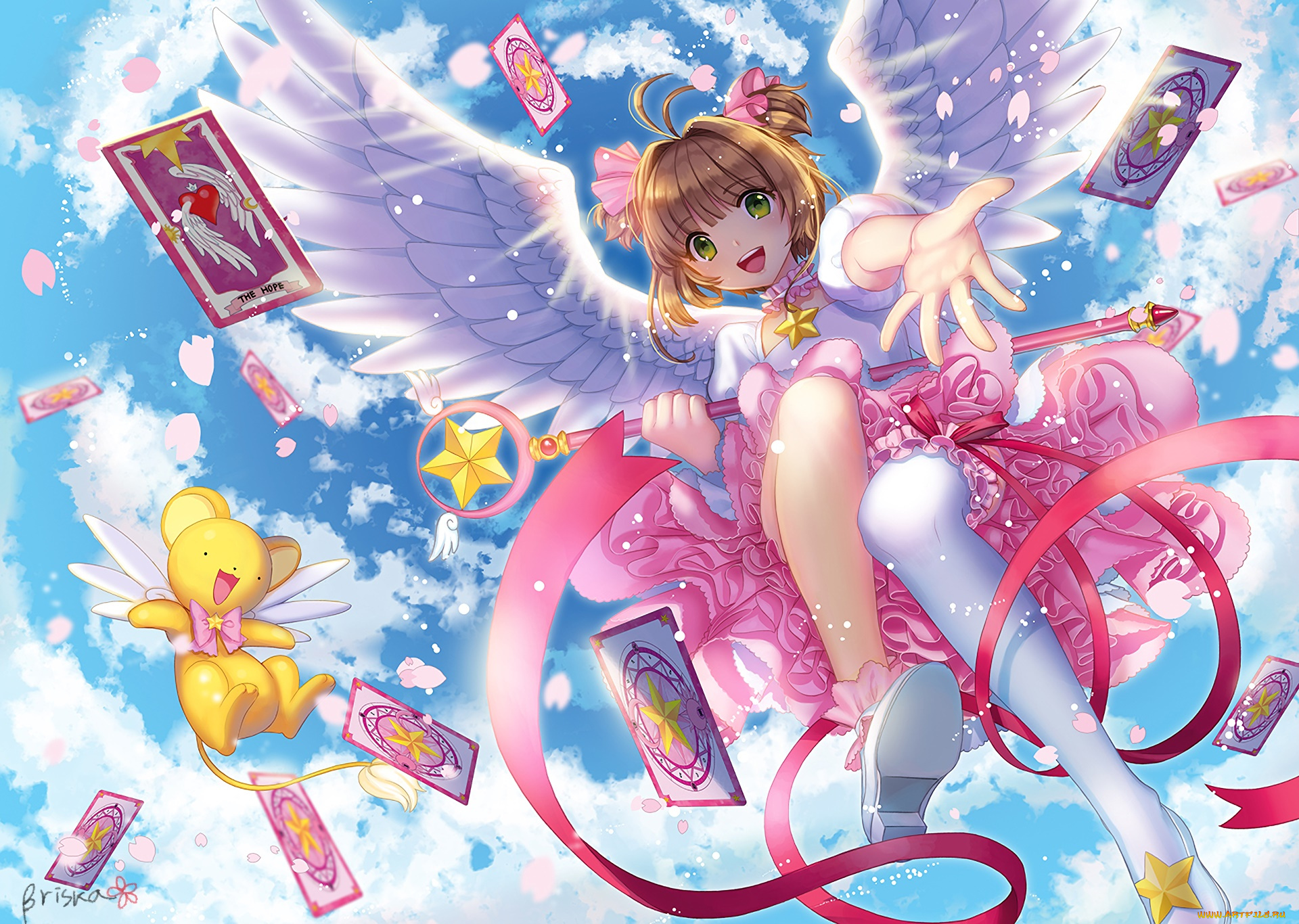 card, captor, sakura, аниме, взгляд, девушка, фон