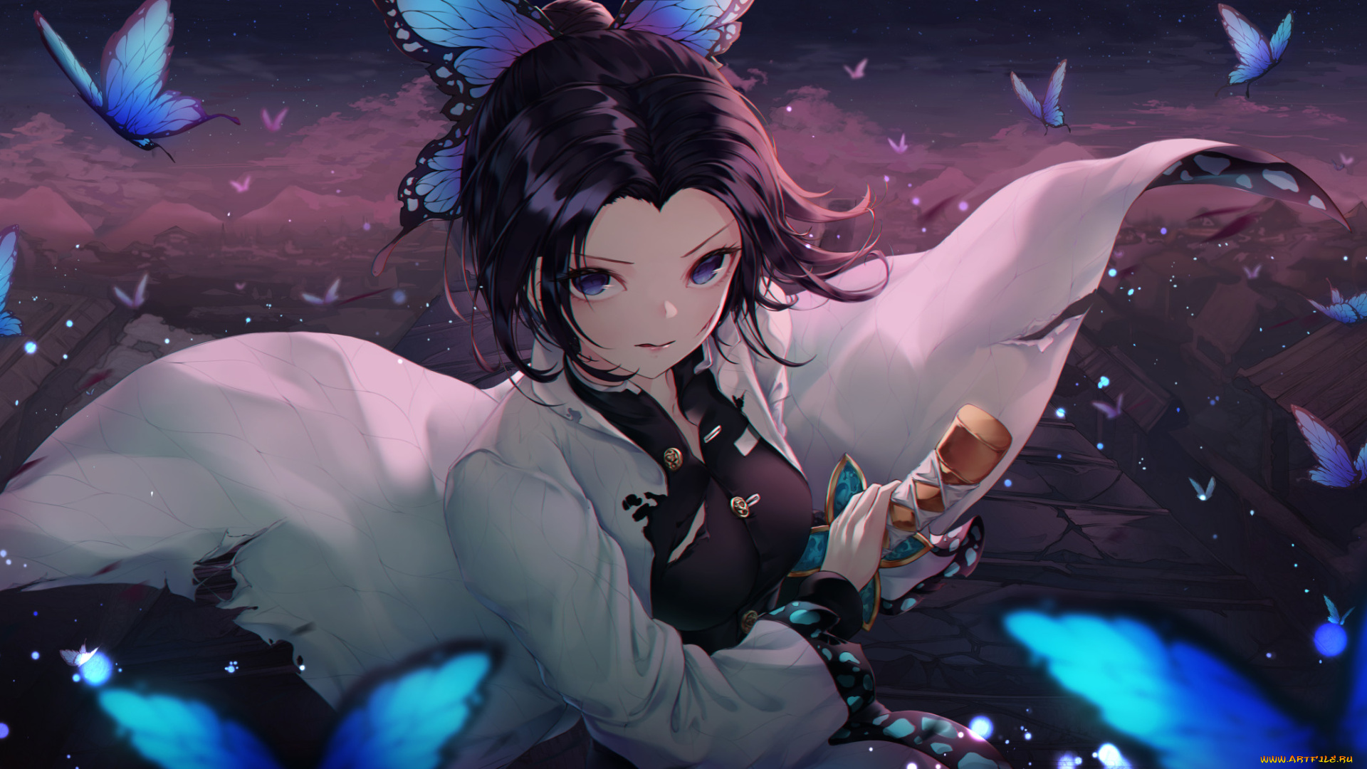 клинок, рассекающий, демонов, аниме, demon, slayer, , kimetsu, no, yaiba, kimetsu, no, yaiba, девушка, взгляд, хашера, kochou, shinobu, бабочки