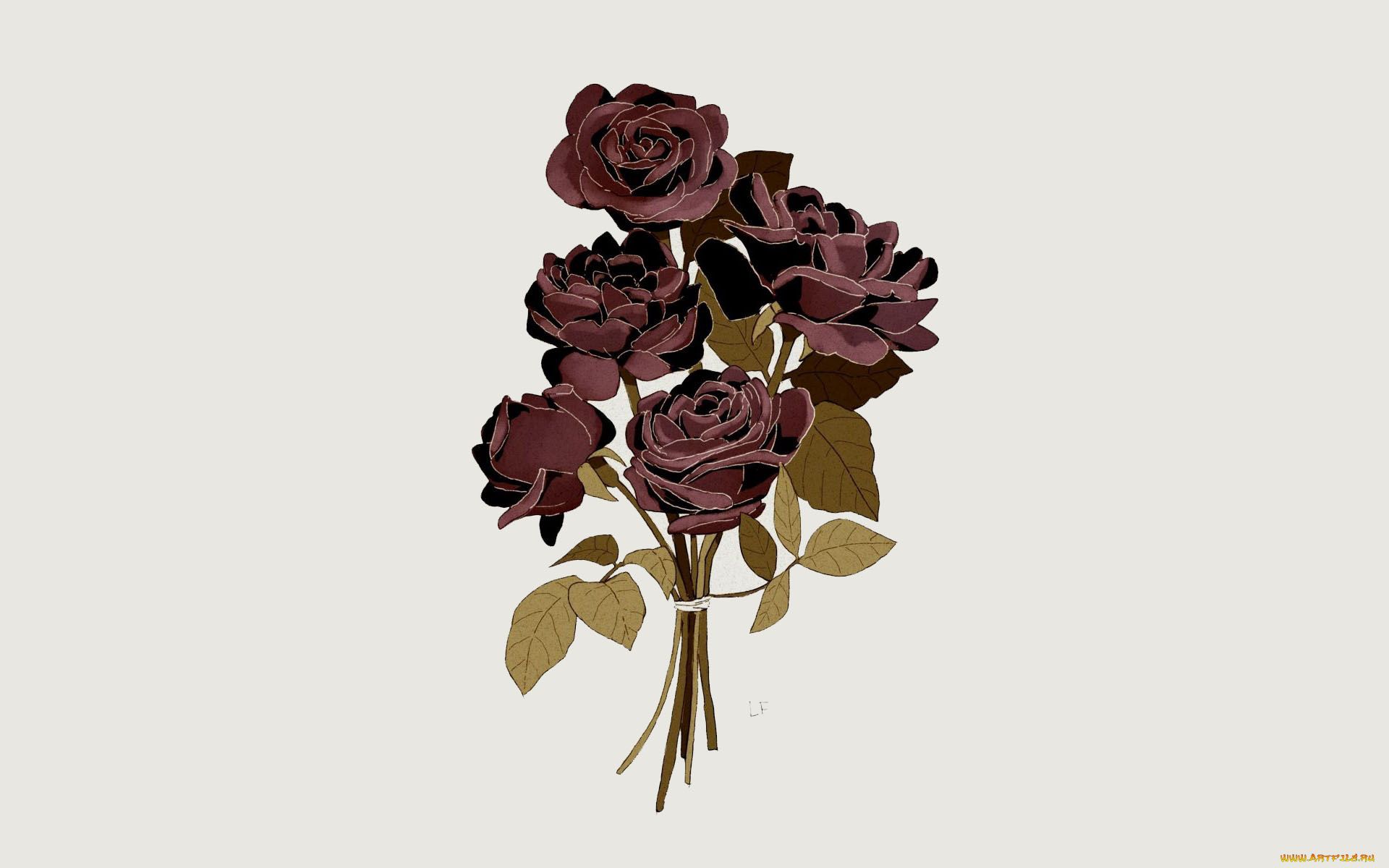 рисованное, цветы, розы, букет