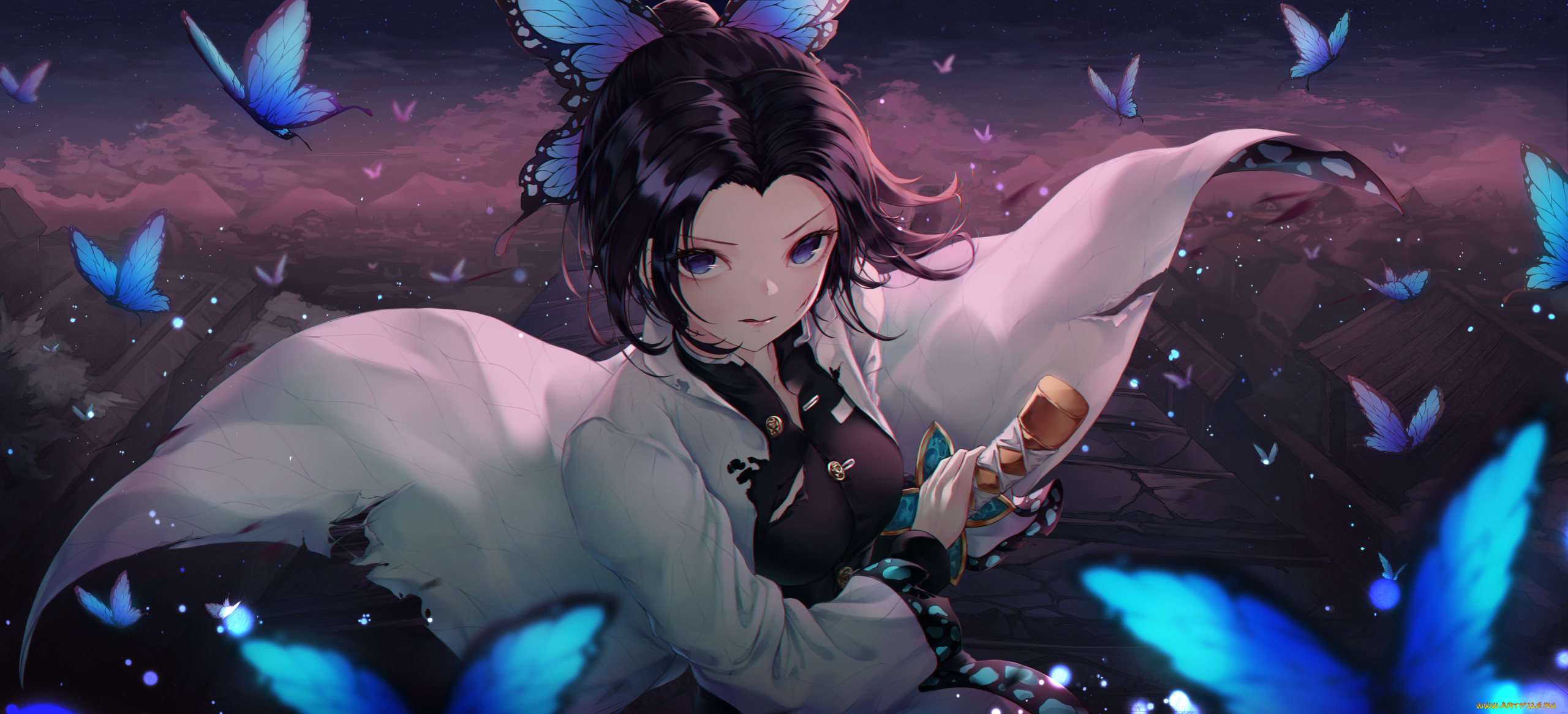 клинок, рассекающий, демонов, аниме, demon, slayer, , kimetsu, no, yaiba, kimetsu, no, yaiba, девушка, взгляд, хашера, kochou, shinobu, бабочки