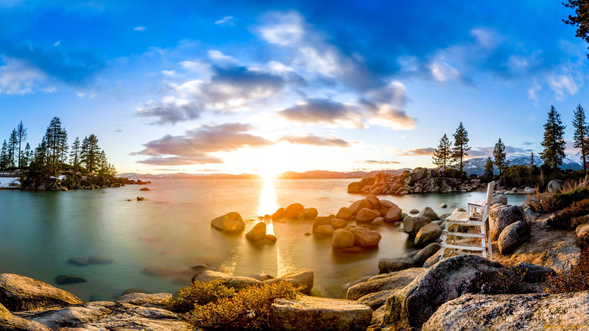 lake, tahoe, sunset, california, природа, реки, озера, lake, tahoe, sunset