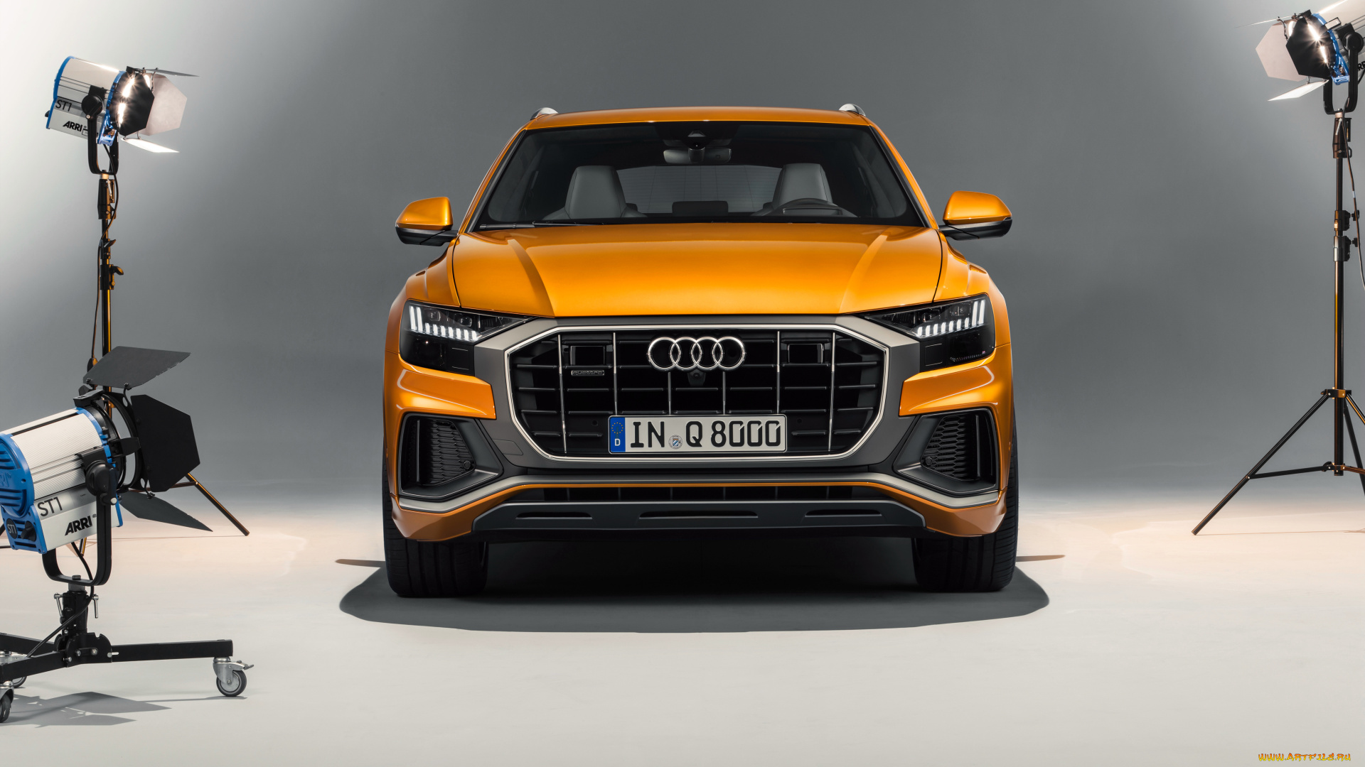 автомобили, audi, q8, 50, tdi, quattro, s, line, 2018, желтый, вид, спереди, студия