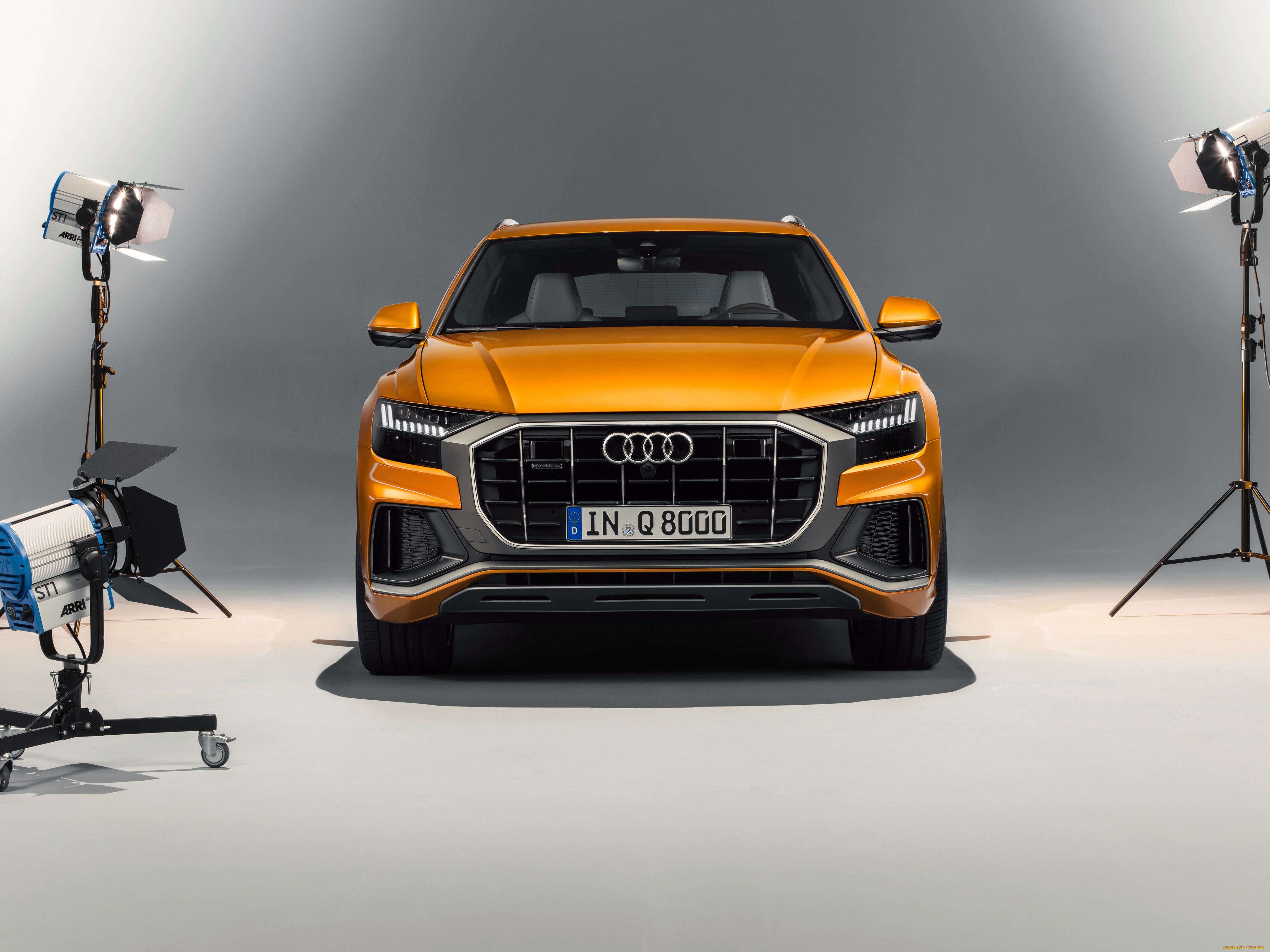 автомобили, audi, q8, 50, tdi, quattro, s, line, 2018, желтый, вид, спереди, студия