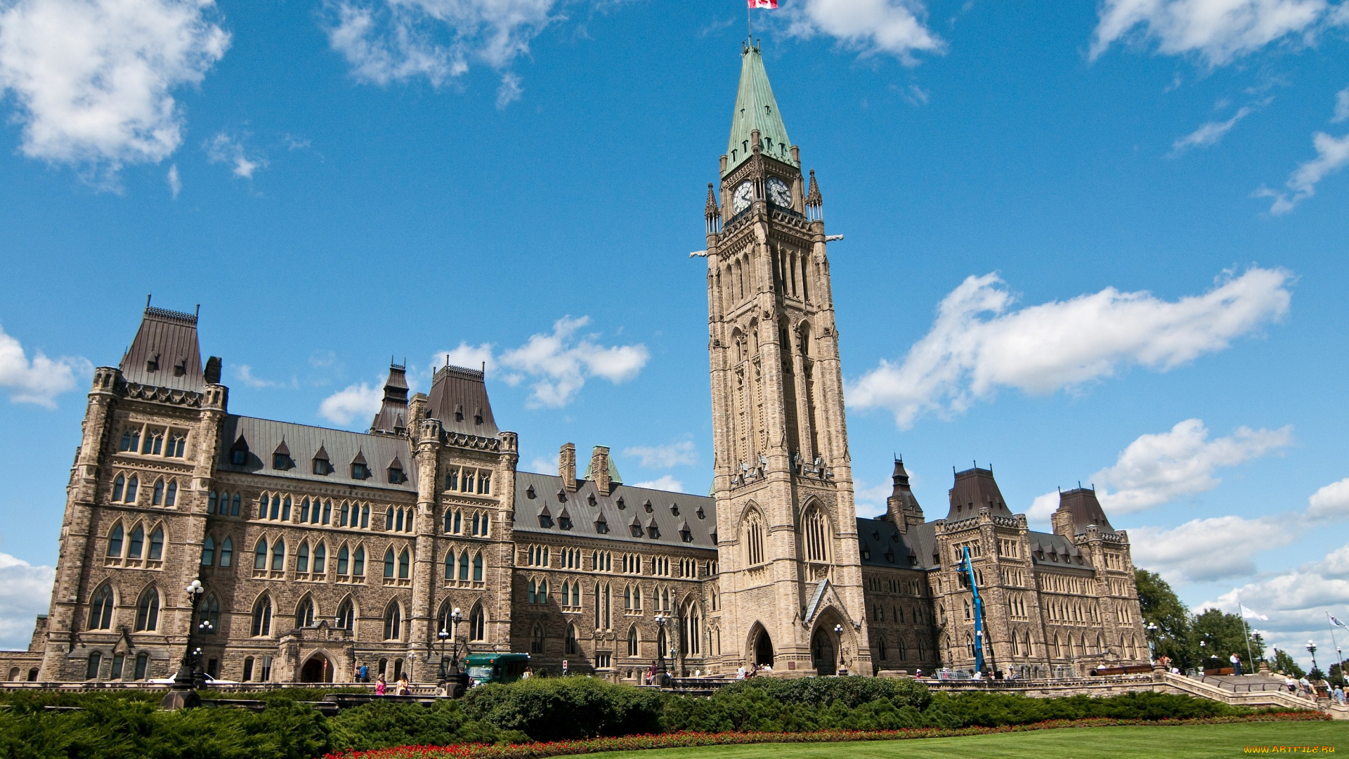 парламент, канады, города, оттава, канада, каменный, башня, флаг, часы