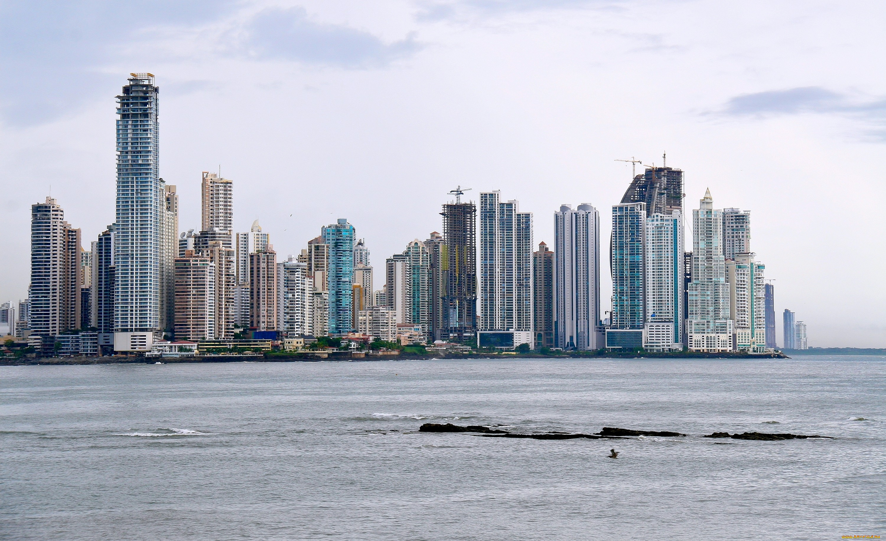панама, города, столицы, государств, небоскребы, вода