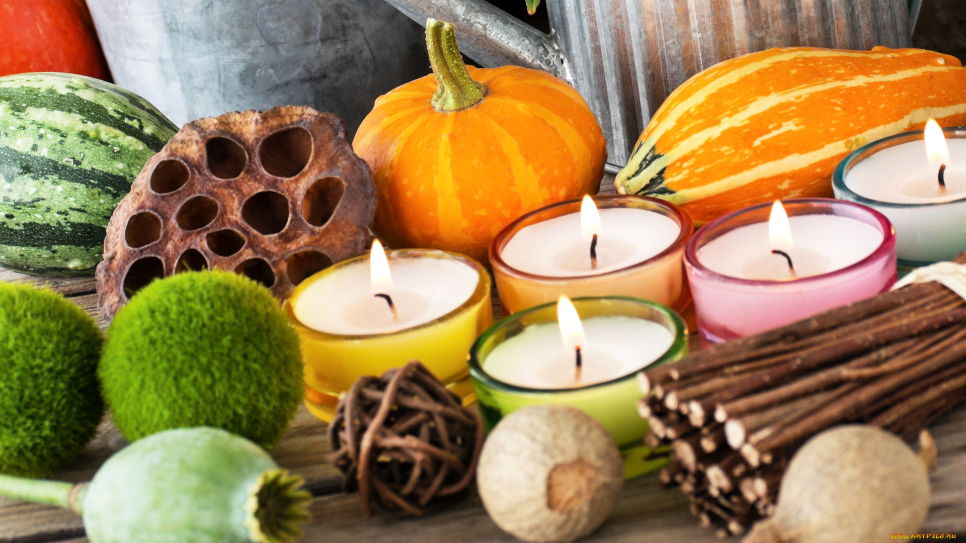 еда, разное, осень, украшения, декор, свечи, подсвечники, арбуз, тыква, маки, прутья