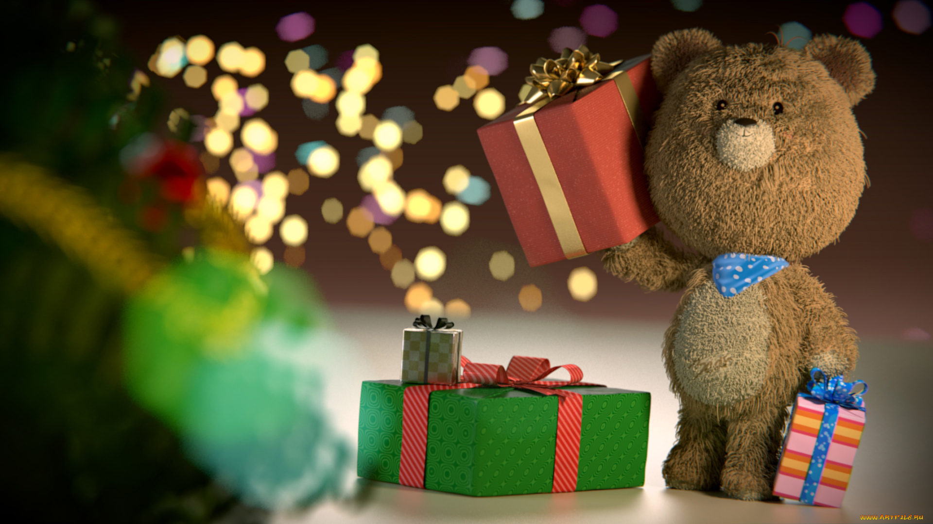 праздничные, мягкие, игрушки, мишка, медведь, подарки, игрушка, коробки