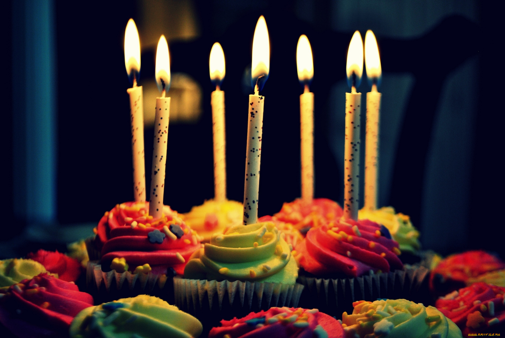 праздничные, день, рождения, кексы, свечи