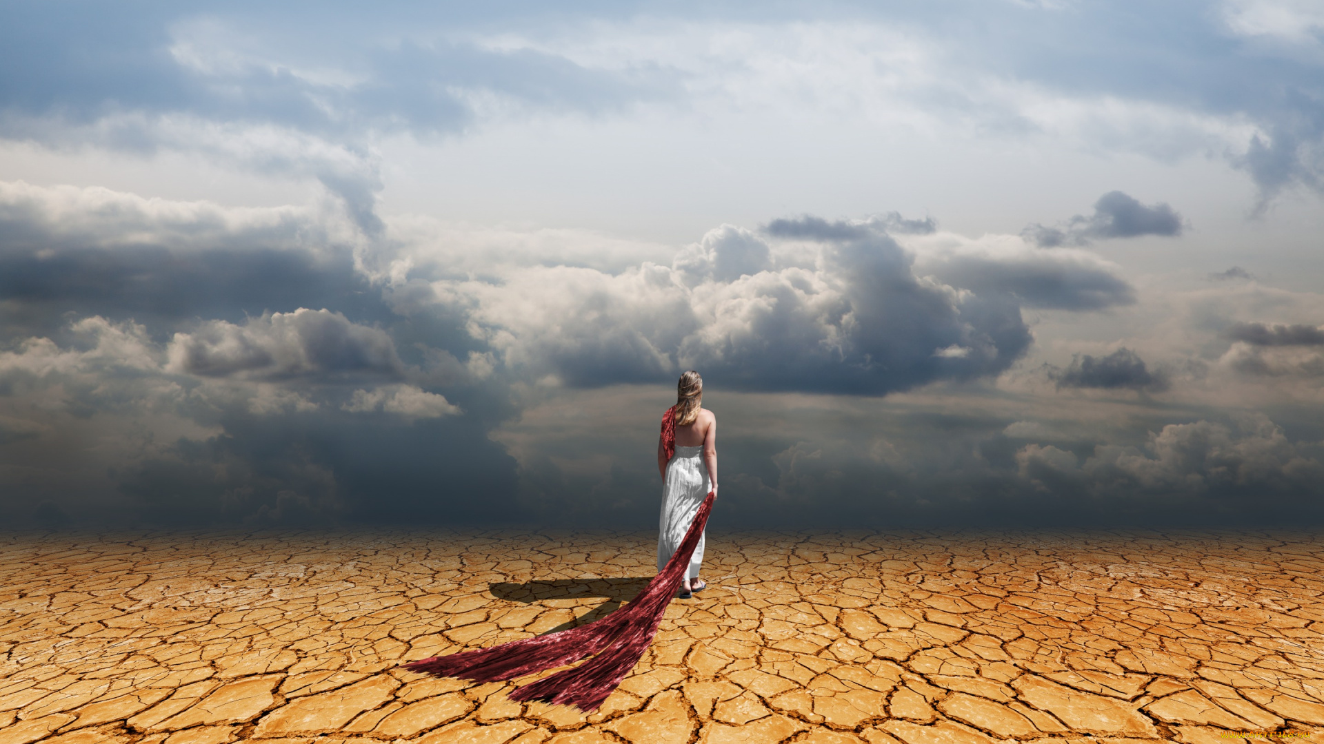 девушки, -unsort, , блондинки, dress, засуха, clouds, woman, desert, блондинка, девушка, трещины