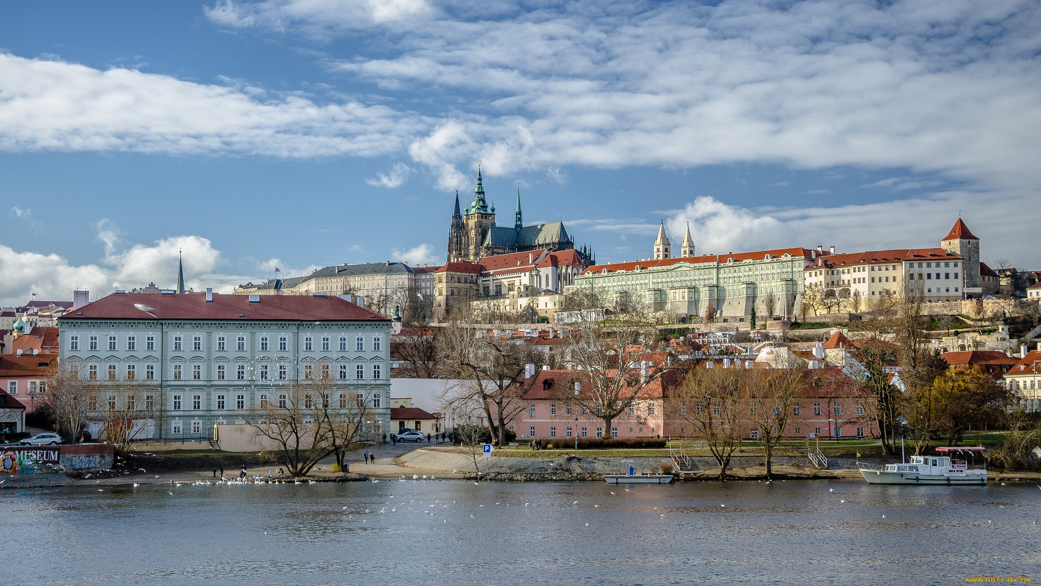 prague, castle, and, st, , vitus, cathedral, , prague, города, прага, , Чехия, река, собор, дворец