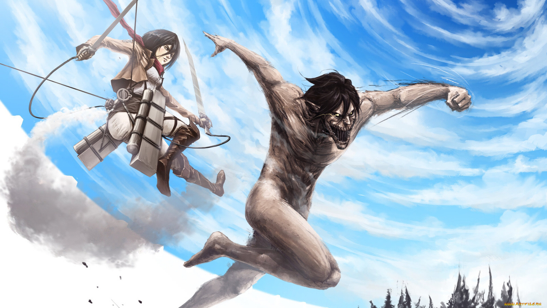 аниме, shingeki, no, kyojin, атака, титанов