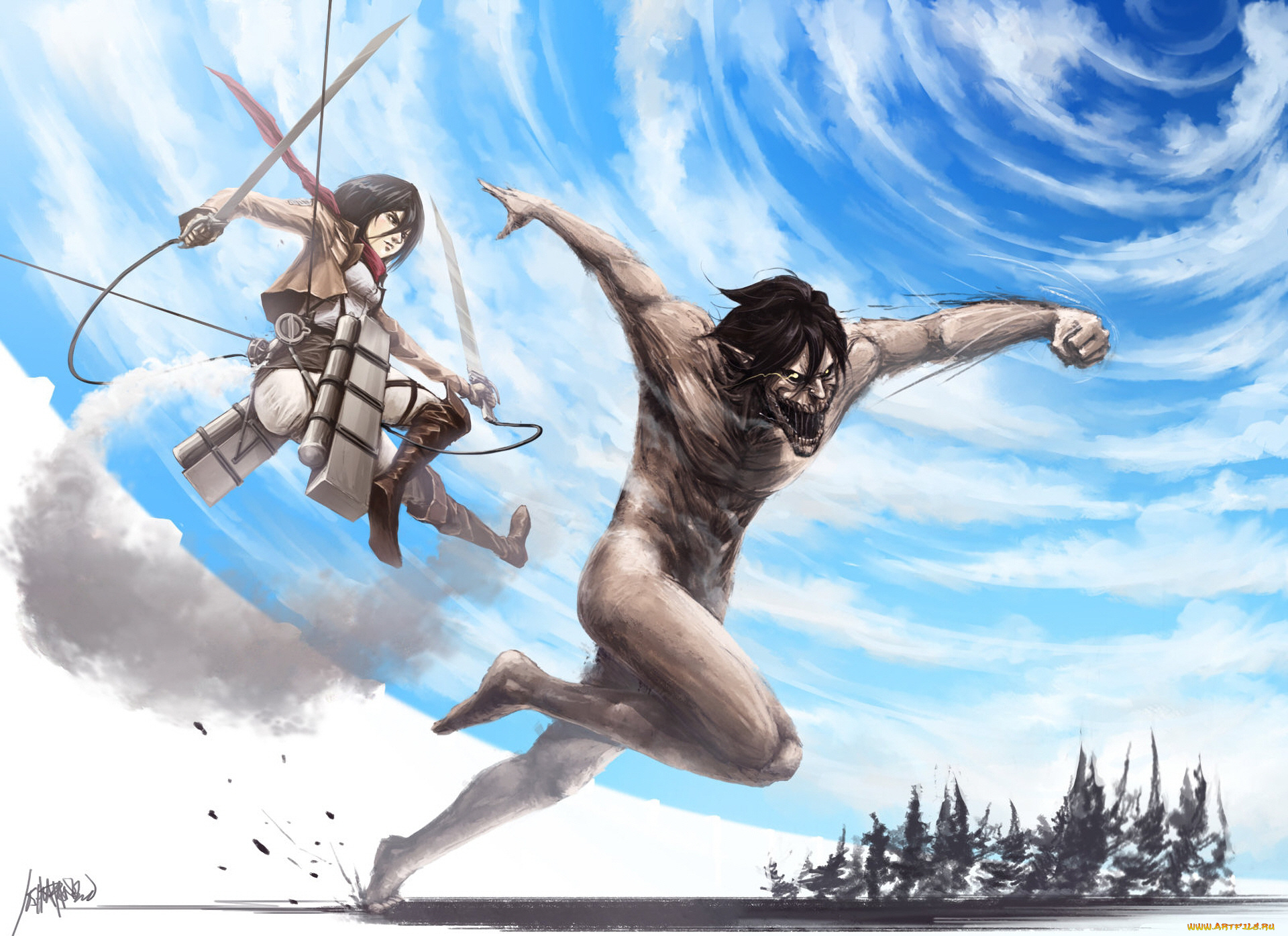 аниме, shingeki, no, kyojin, атака, титанов