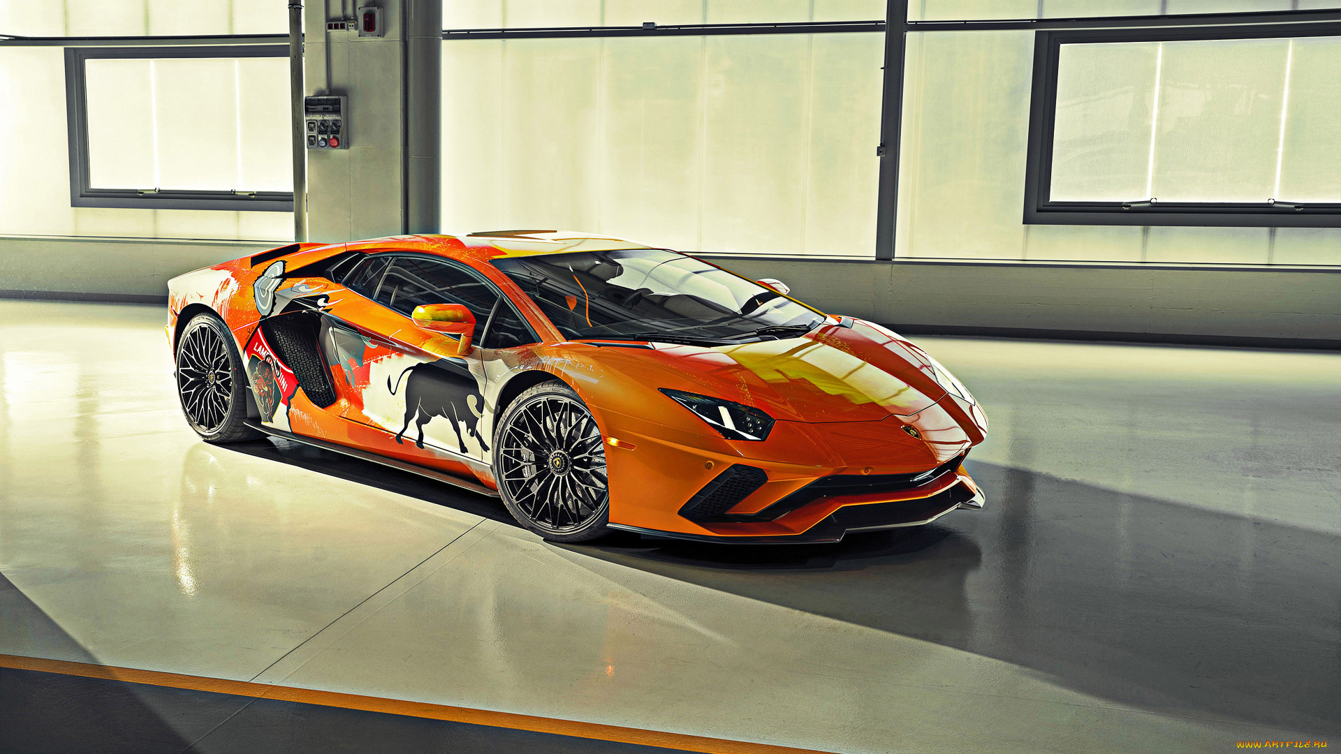 2019, lamborghini, aventador, s, автомобили, lamborghini, 2019, skyler, grey, спортивное, купе, итальянские, авто, aventador, s, тюнинг, вид, спереди, оранжевый, суперкар