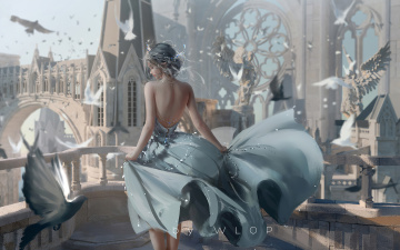 Картинка фэнтези _ghost+blade+ +призрачный+клинок девушка голуби дворец