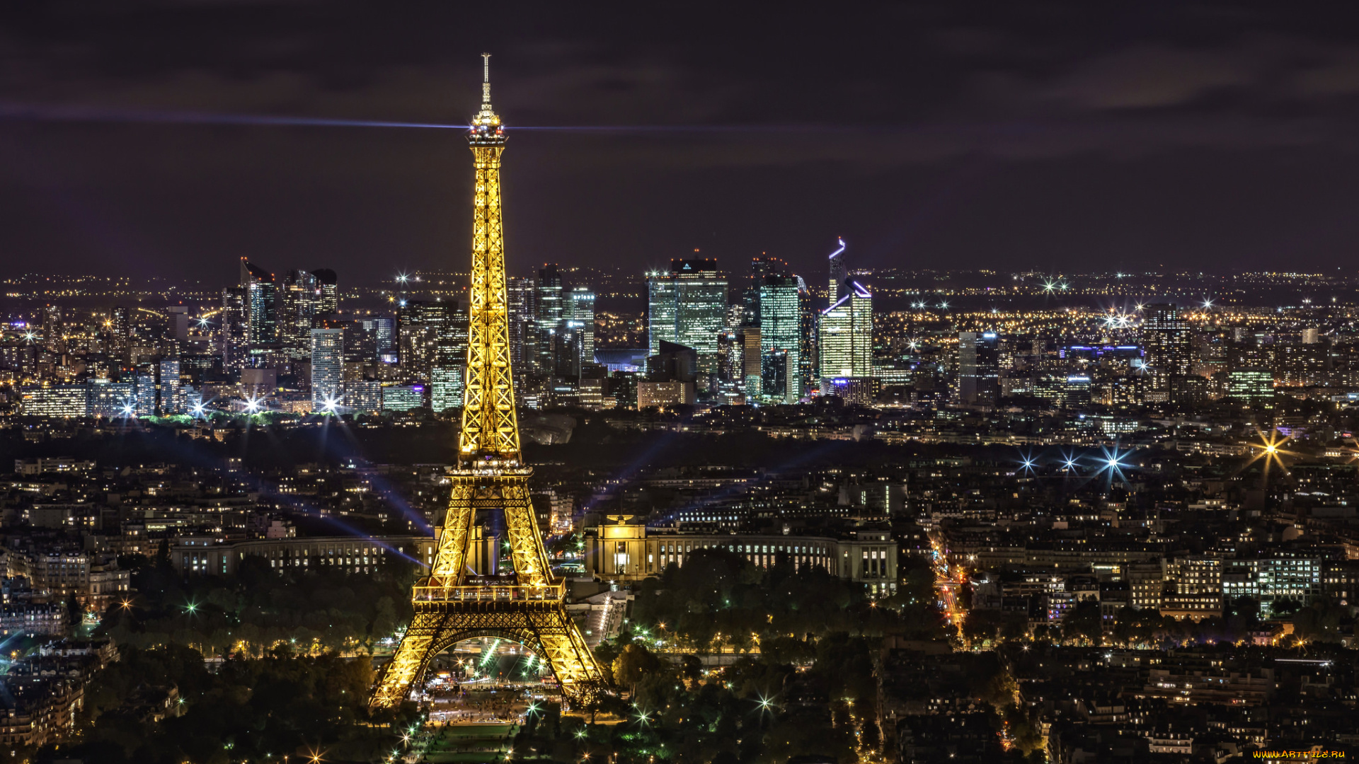 города, париж, , франция, эйфелева, башня, панорама, огни, ночь, париж