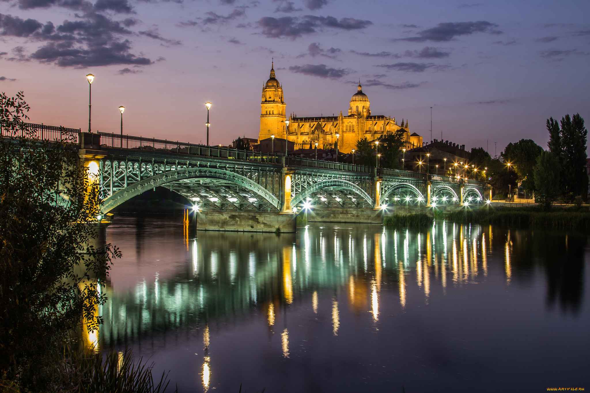 salamanca, города, -, мосты, огни, мост, река