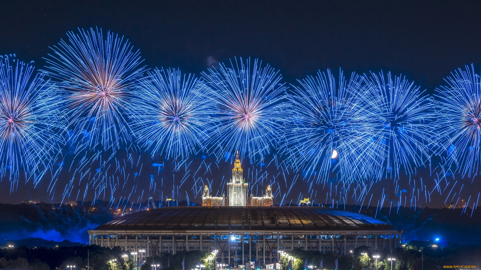 города, москва, , россия, небо, огни, салют, здания, университет, стадион