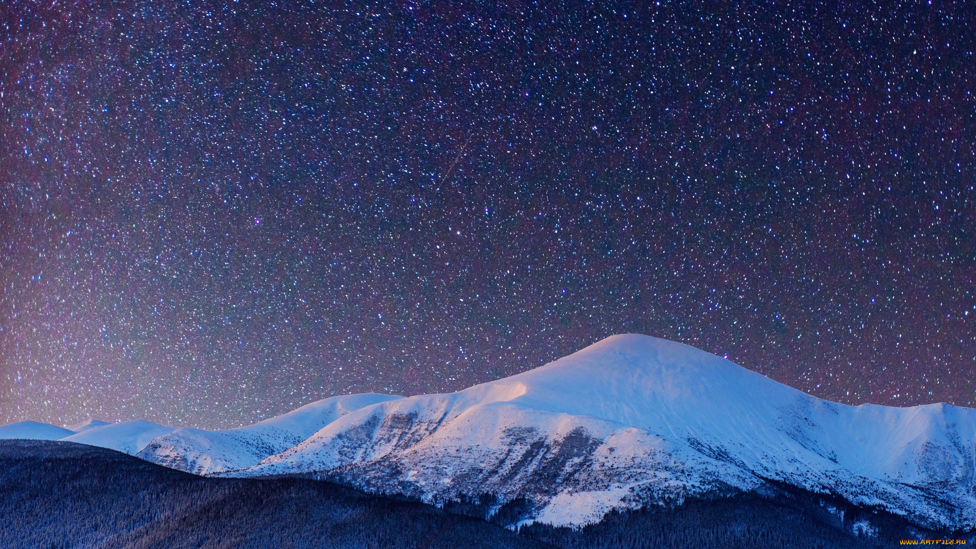природа, горы, снег, небо, звезды