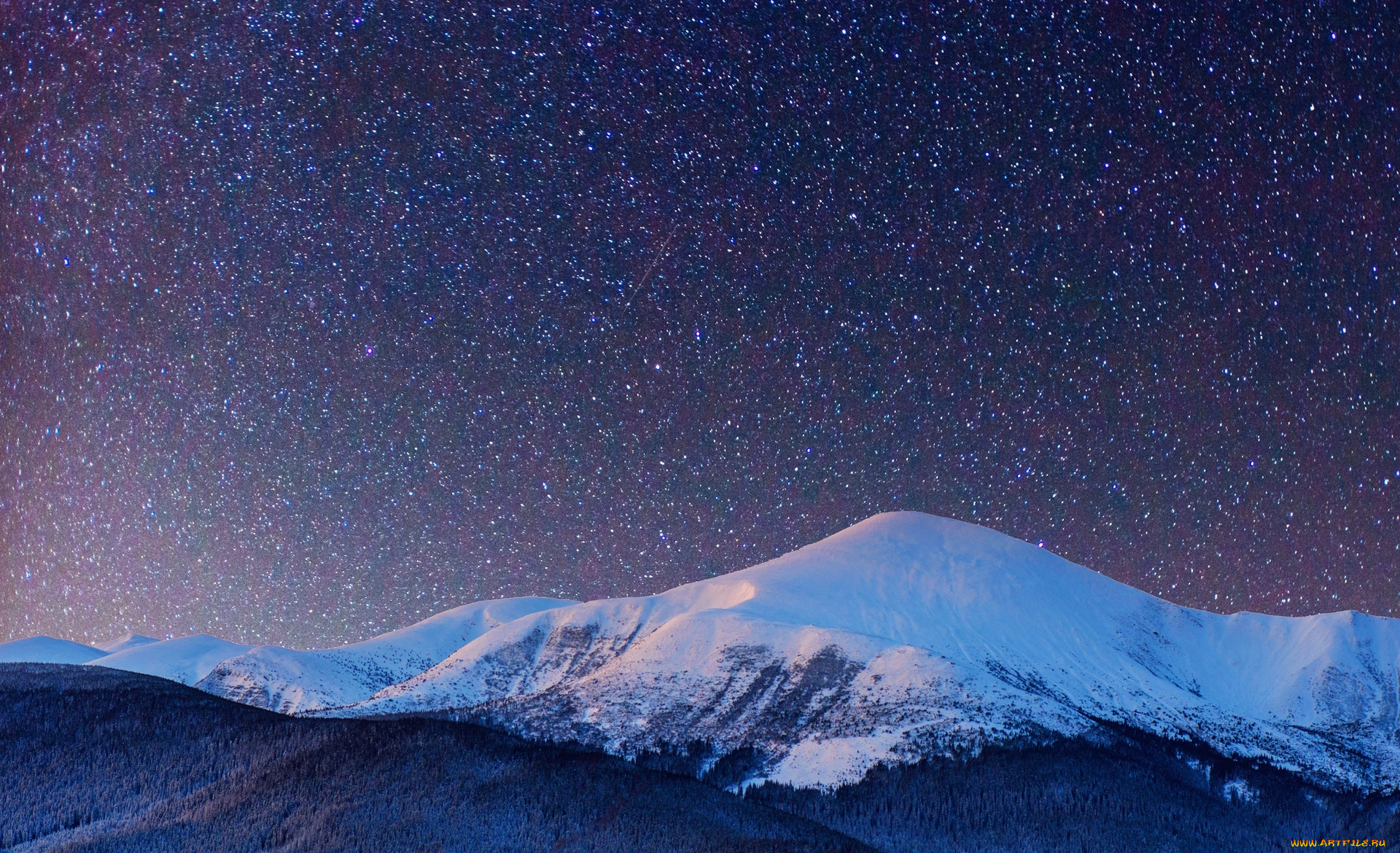 природа, горы, снег, небо, звезды