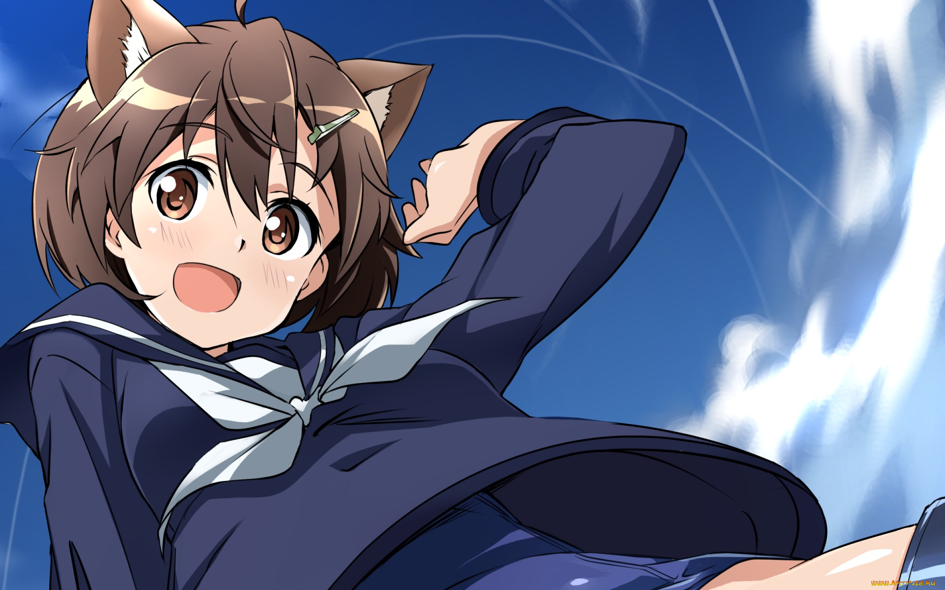 аниме, strike, witches, фон, взгляд, девушка