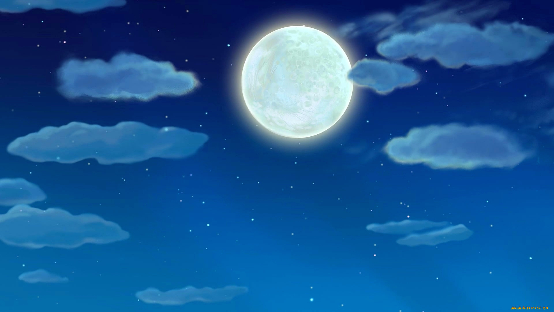 рисованное, природа, облака, ночь, луна