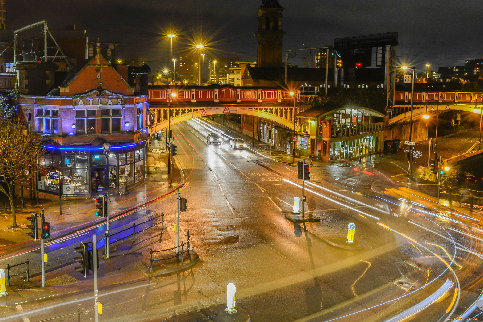 deansgate, , manchester, города, -, огни, ночного, города, огни, ночь