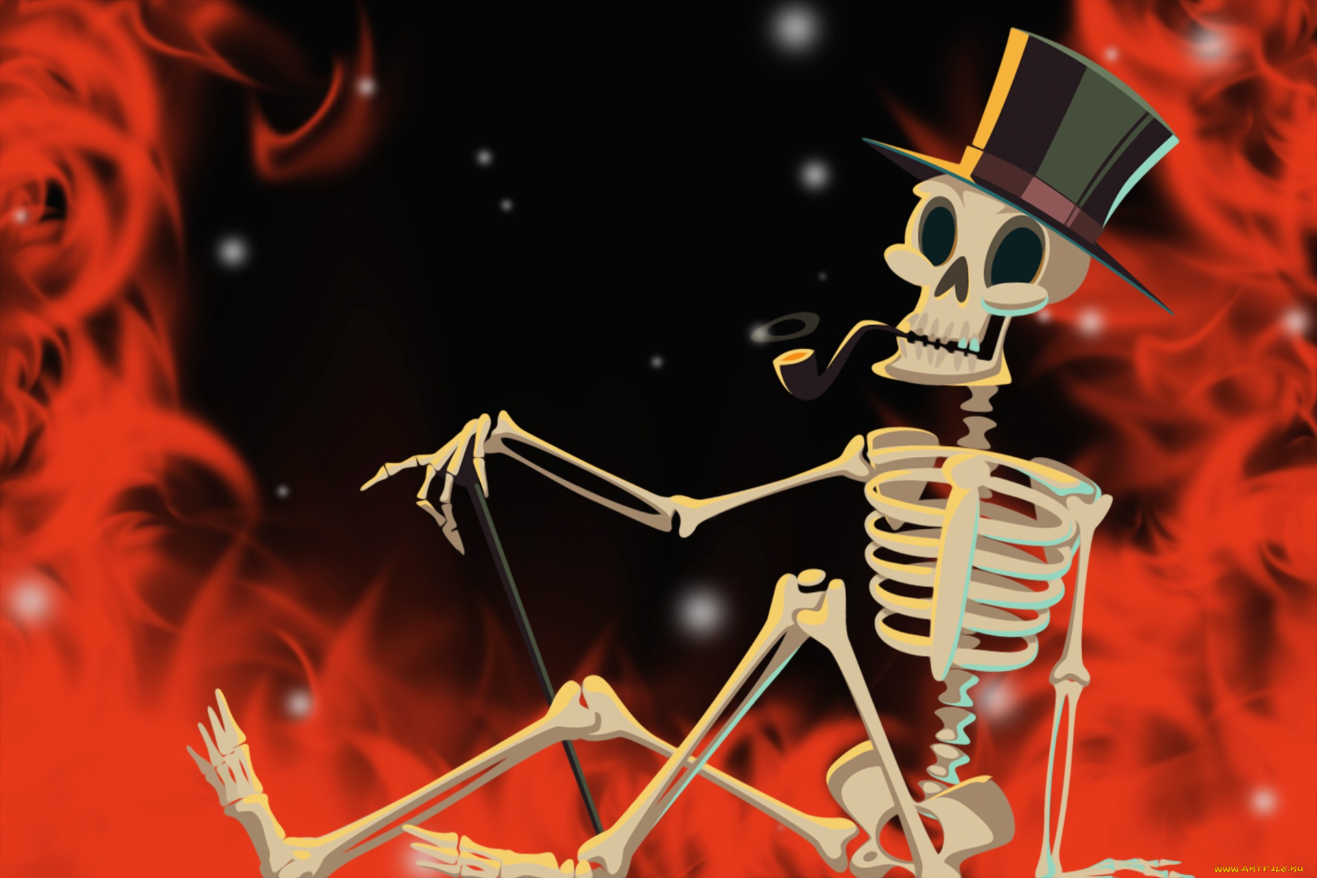 праздничные, хэллоуин, helloween, скелет, огонь