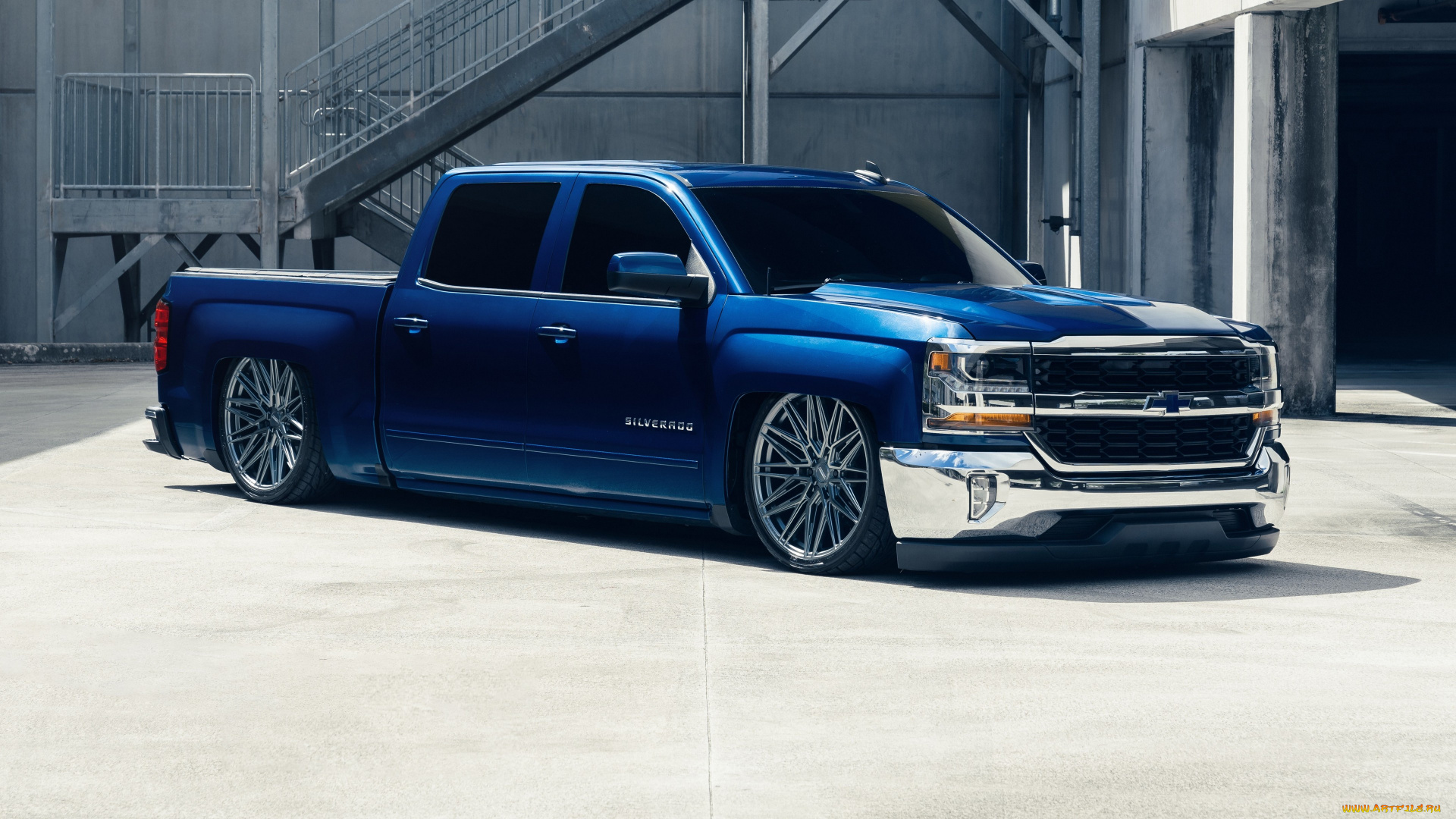 автомобили, chevrolet, шевроле, тюнинг, silverado, синяя, машина