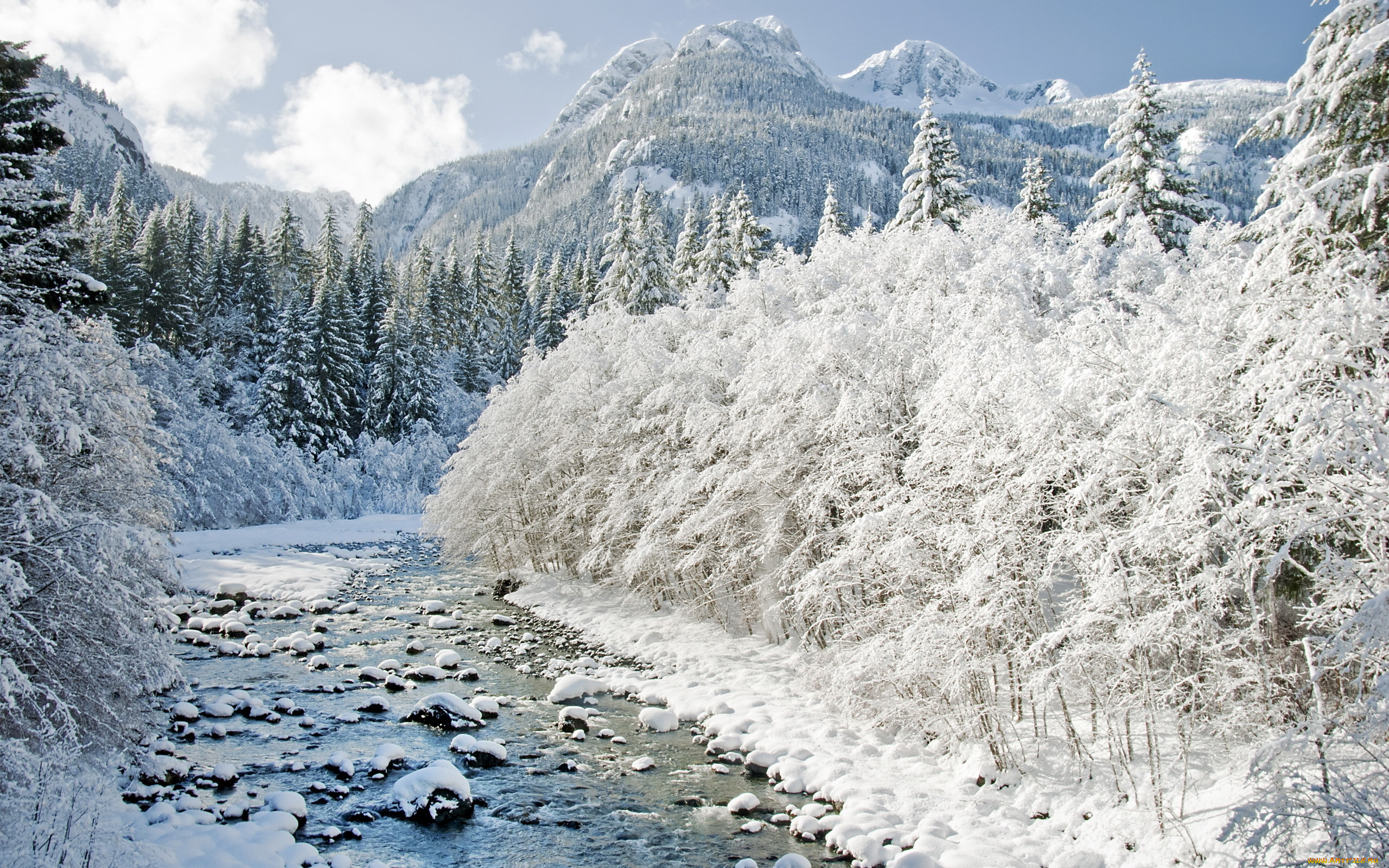 природа, зима, горы, река