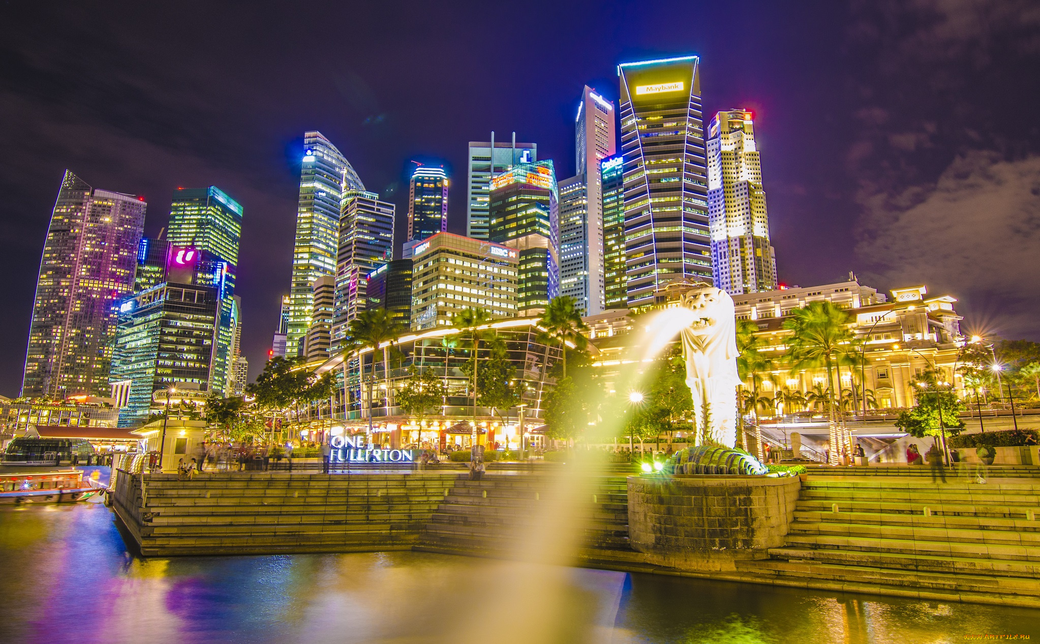 singapore, города, сингапур, огни, город, ночь