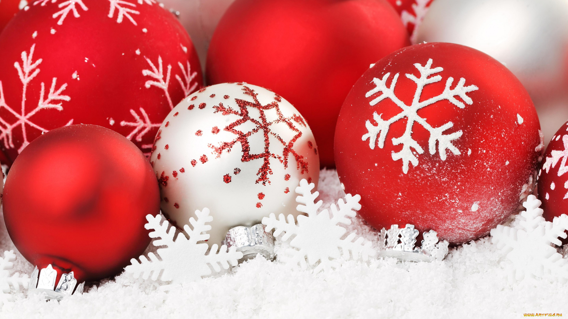 праздничные, шары, снежинки, красные, новый, год, рождество, christmas