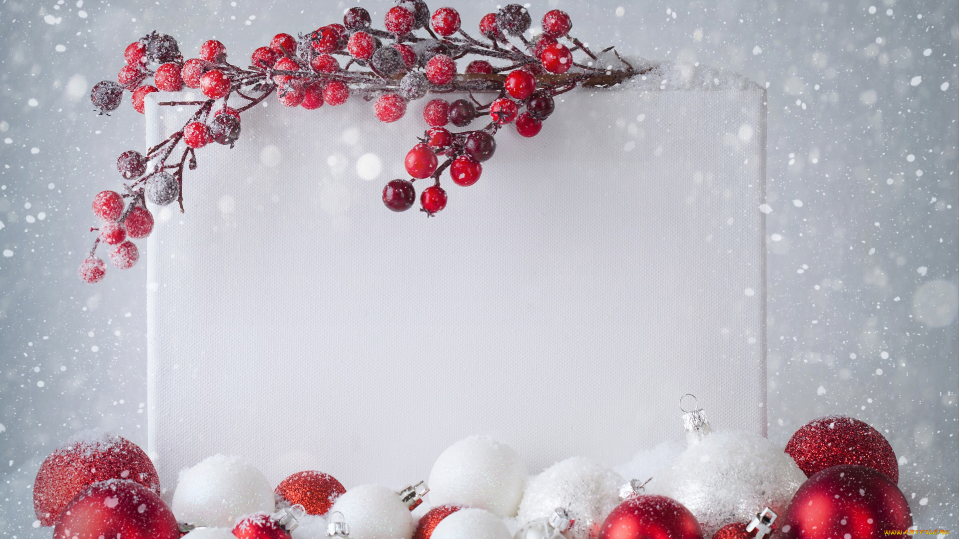праздничные, шары, снежинки, снег, ветка, новый, год, ягоды, лист, christmas, рождество