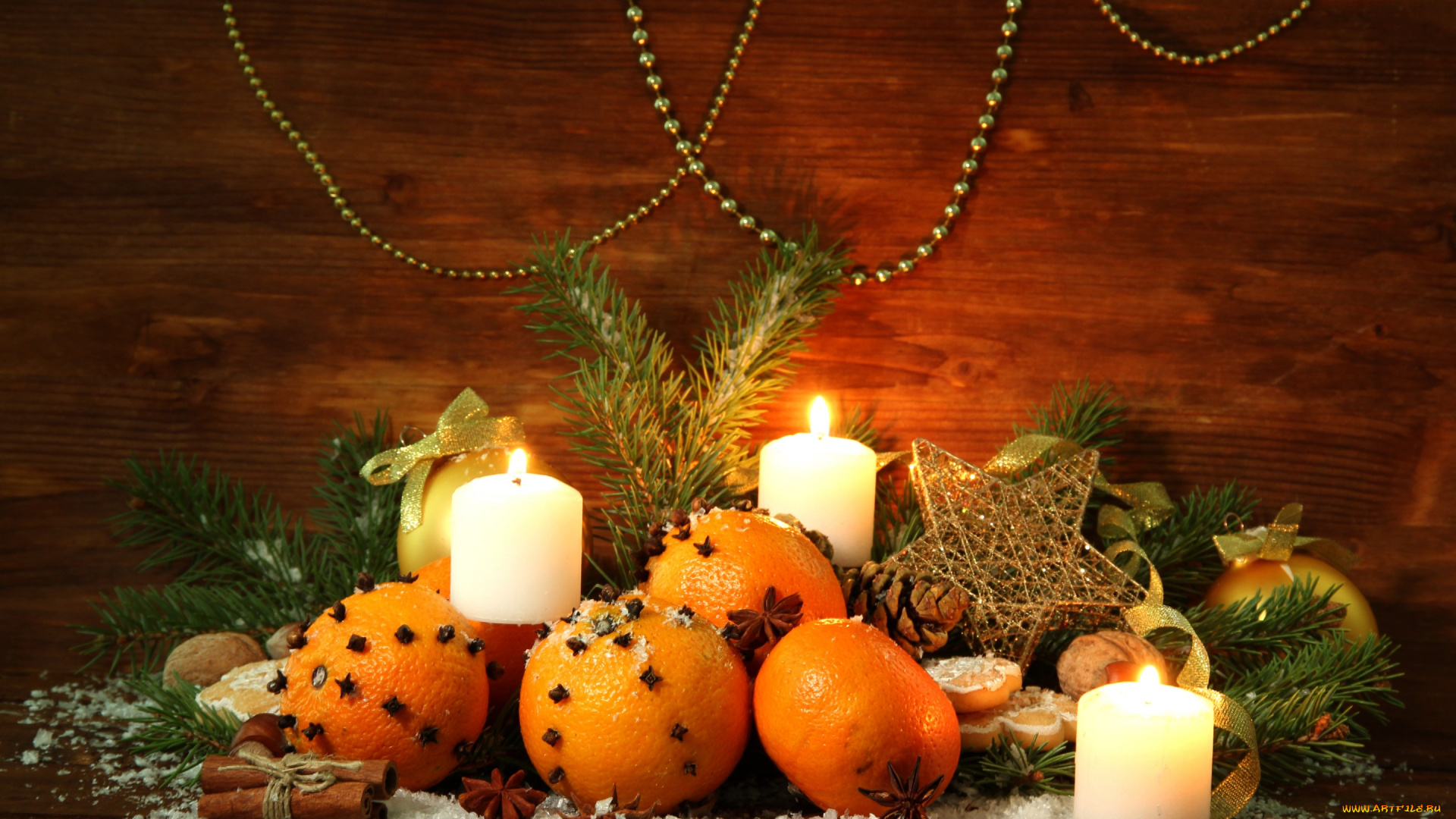 праздничные, угощения, елка, украшения, новый, год, рождество, свечи, merry, christmas, апельсины, decoration