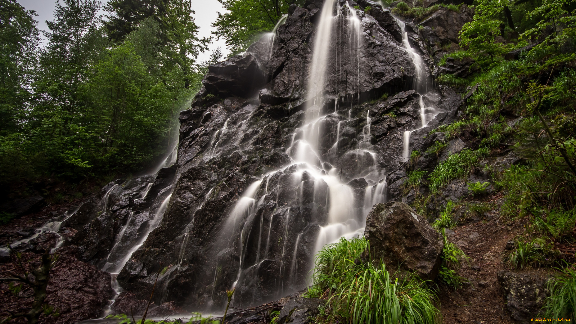 природа, водопады, водопад, река, лес