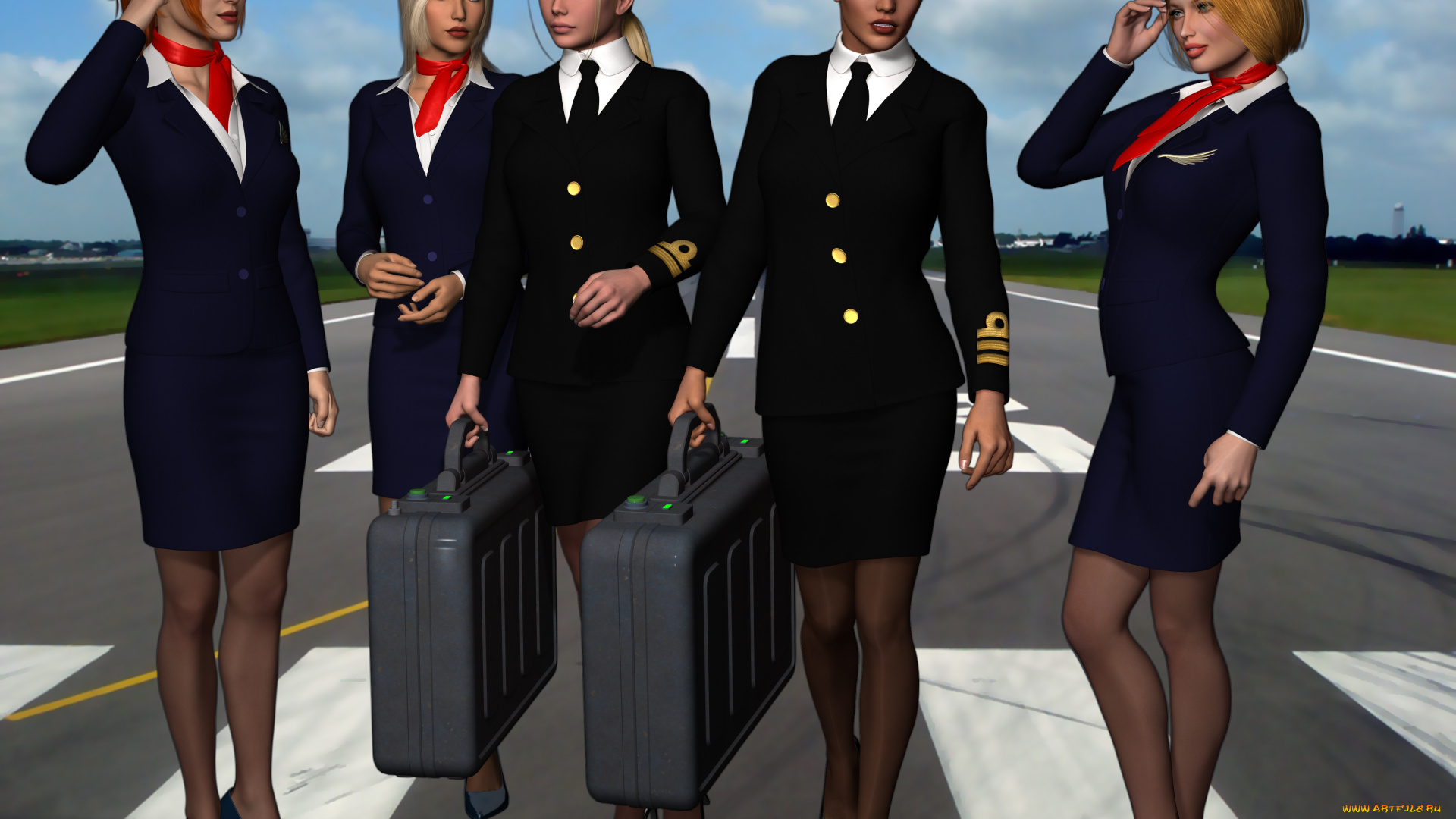 stewardesses, 3д, графика, фантазия, , fantasy, взгляд, девушки, стюардессы