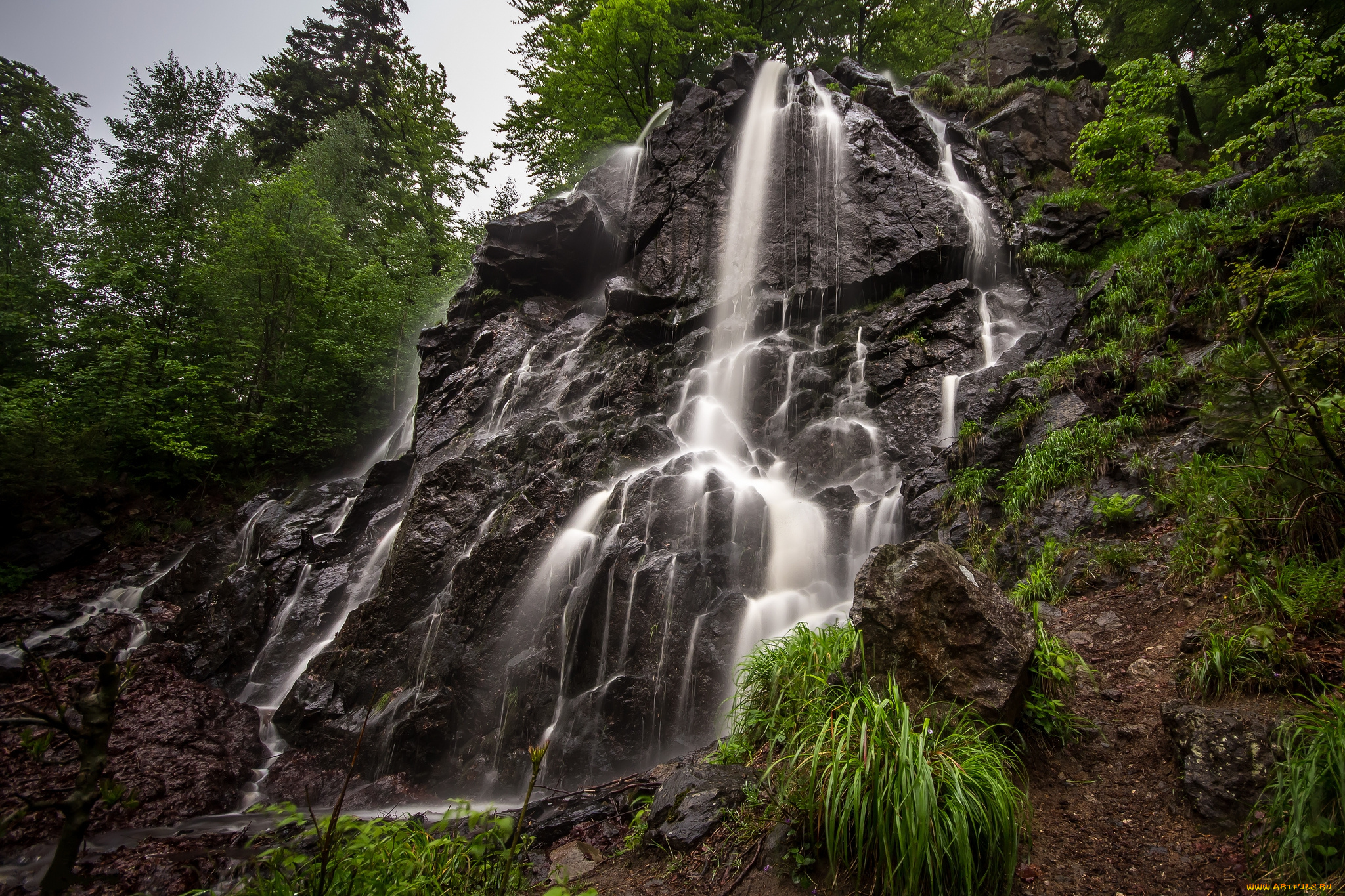 природа, водопады, водопад, река, лес