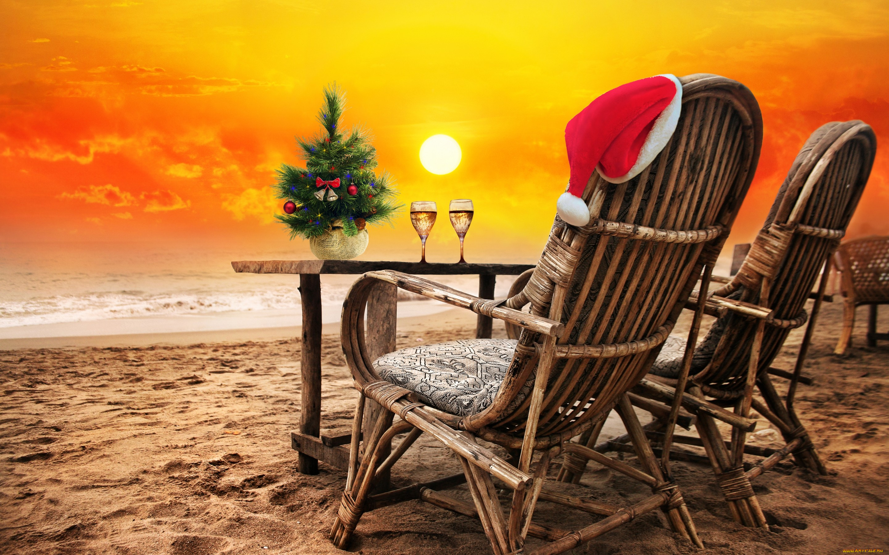 праздничные, -, разное, , новый, год, happy, пляж, c, новым, годом, sea, sand, beach, christmas, new, year, песок, море, закат