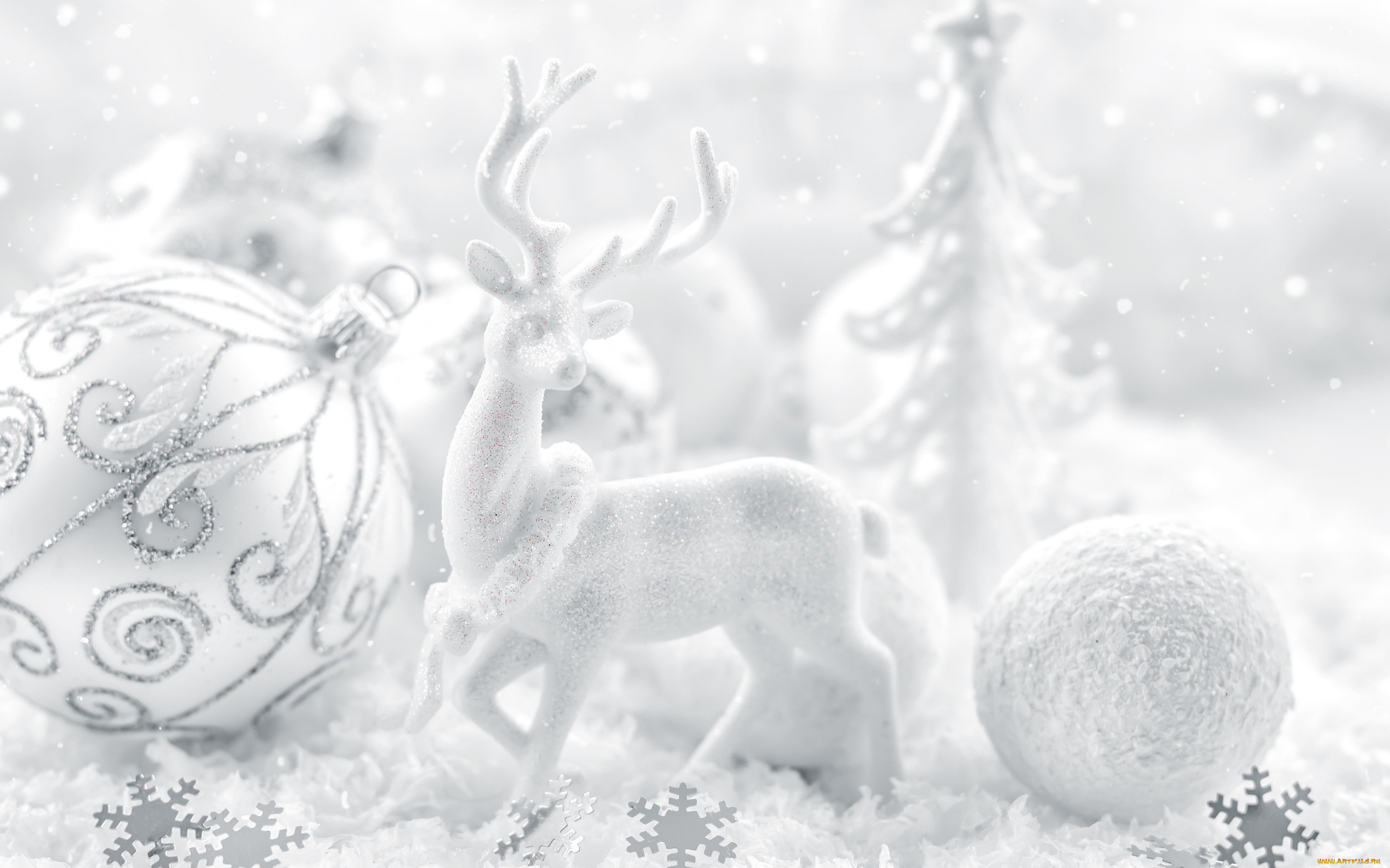 праздничные, фигурки, снежинки, шар, christmas, рождество, новый, год, олень, фигурка, снег, ёлки, белое, блёстки