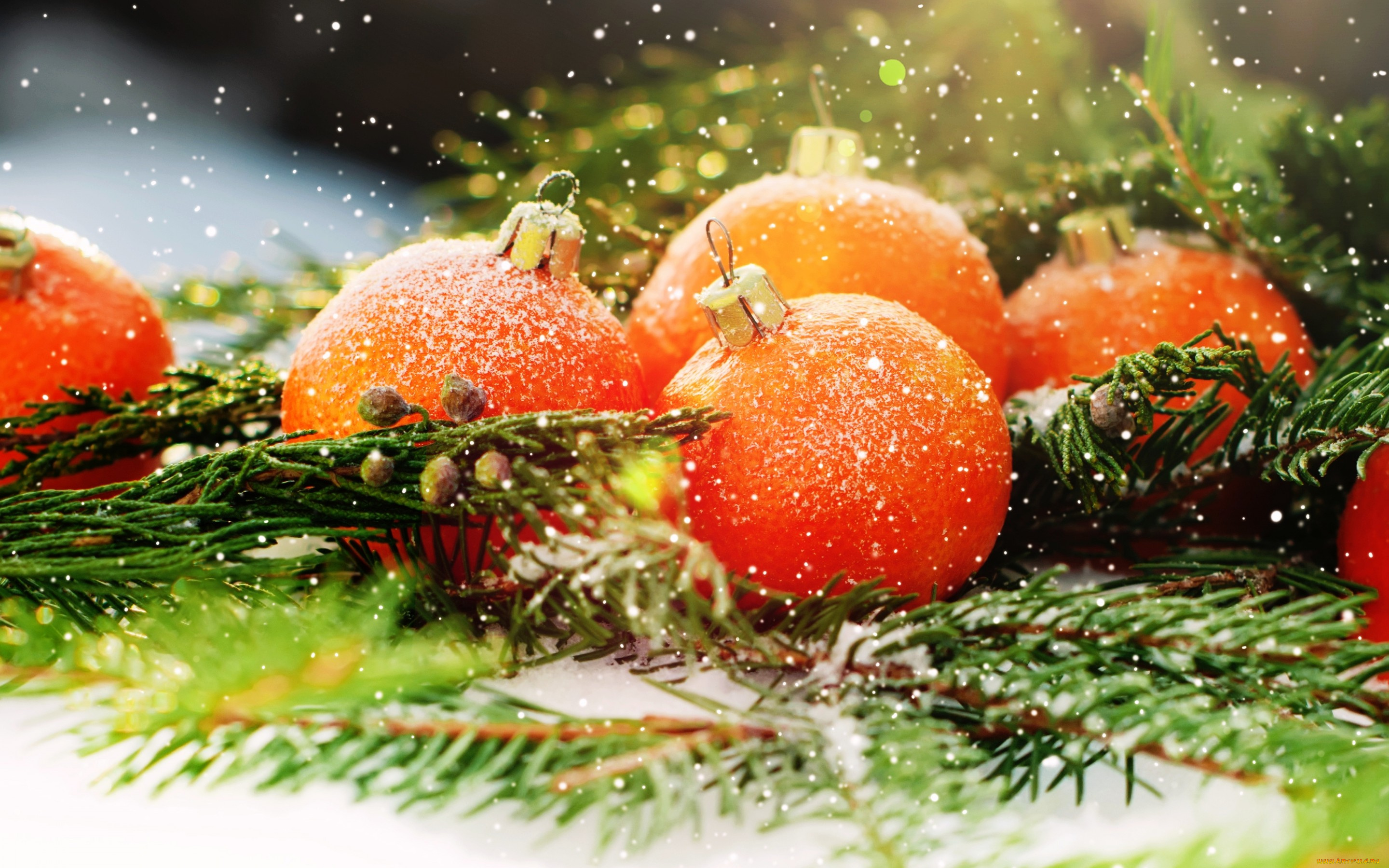 праздничные, шары, снег, фрукты, апельсины, елка, украшения, новый, год, рождество, decoration, christmas, merry