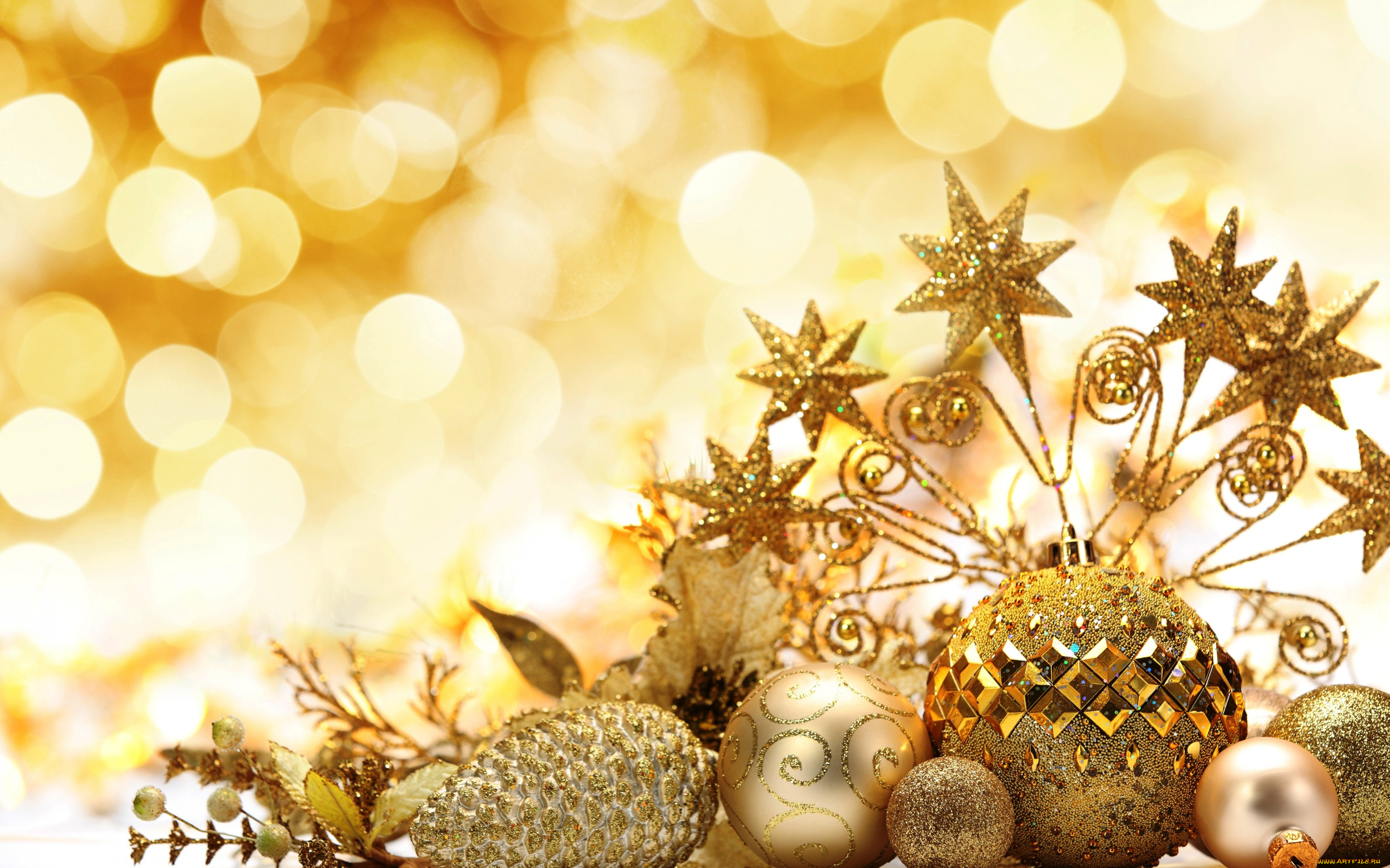 праздничные, украшения, gold, decoration, bokeh, новый, год, merry, christmas, рождество, золото, шары
