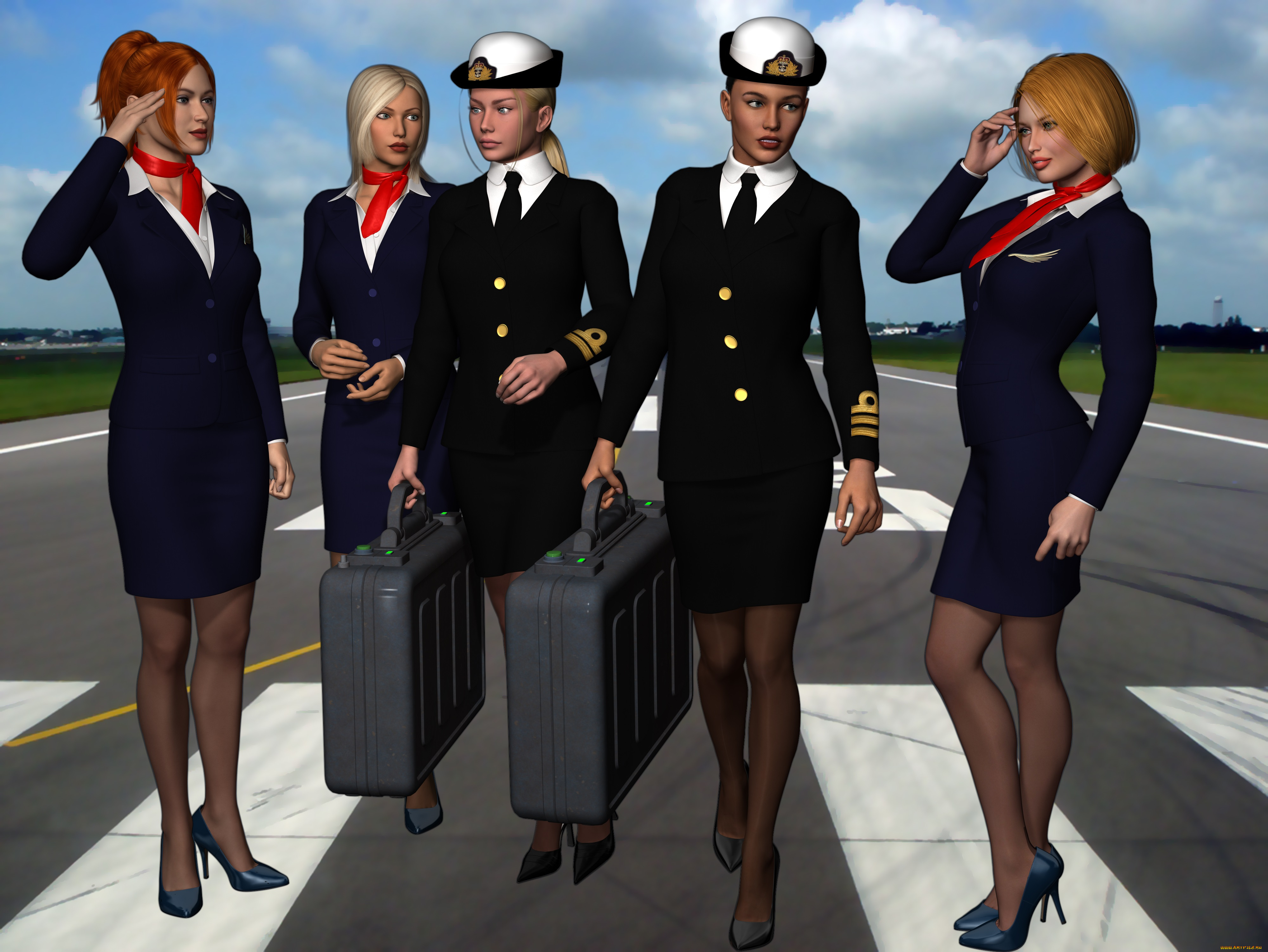 stewardesses, 3д, графика, фантазия, , fantasy, взгляд, девушки, стюардессы