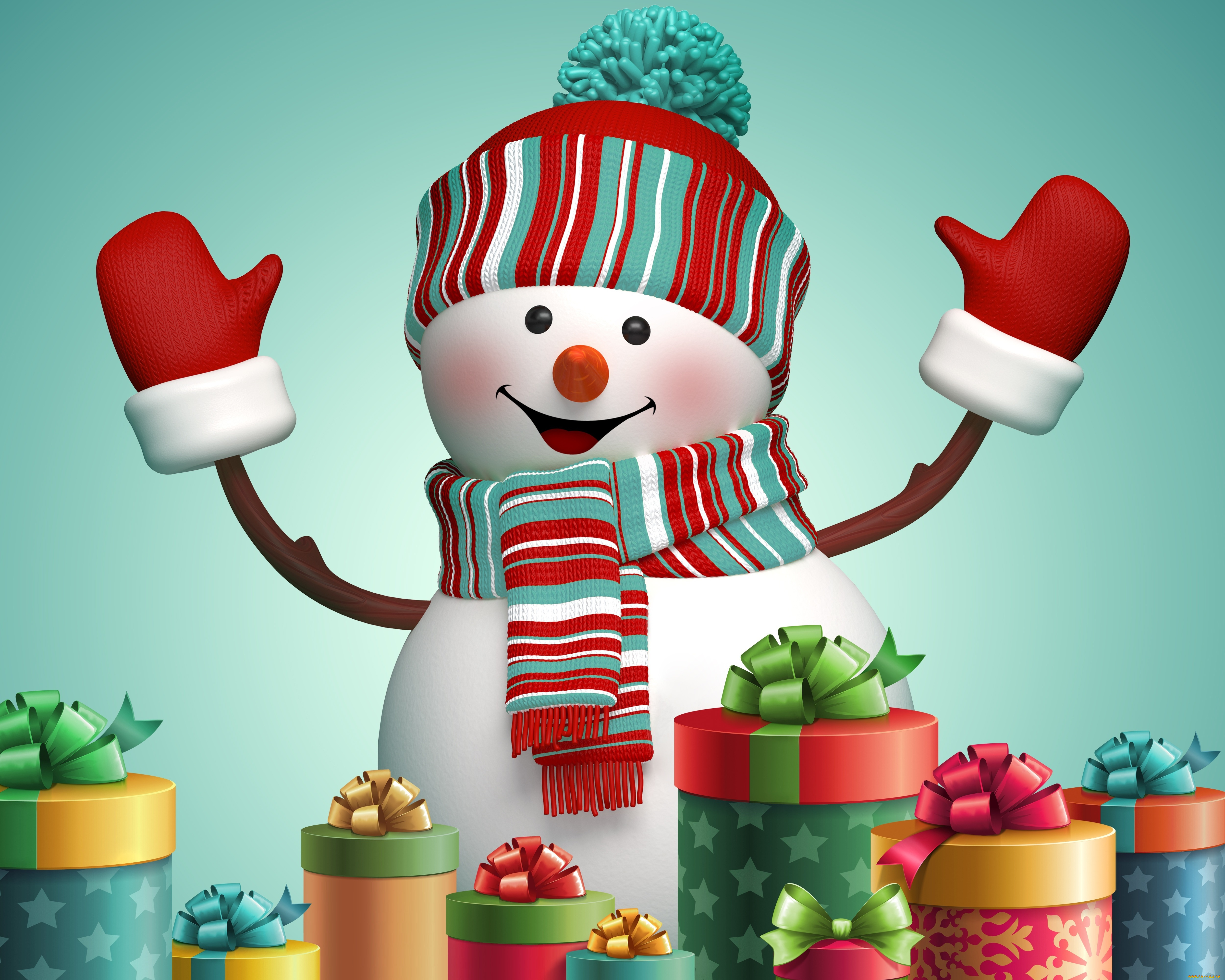 праздничные, 3д, графика, , новый, год, snowman, 3d, cute, merry, christmas, new, year, winter, снеговик, новый, год, рождество