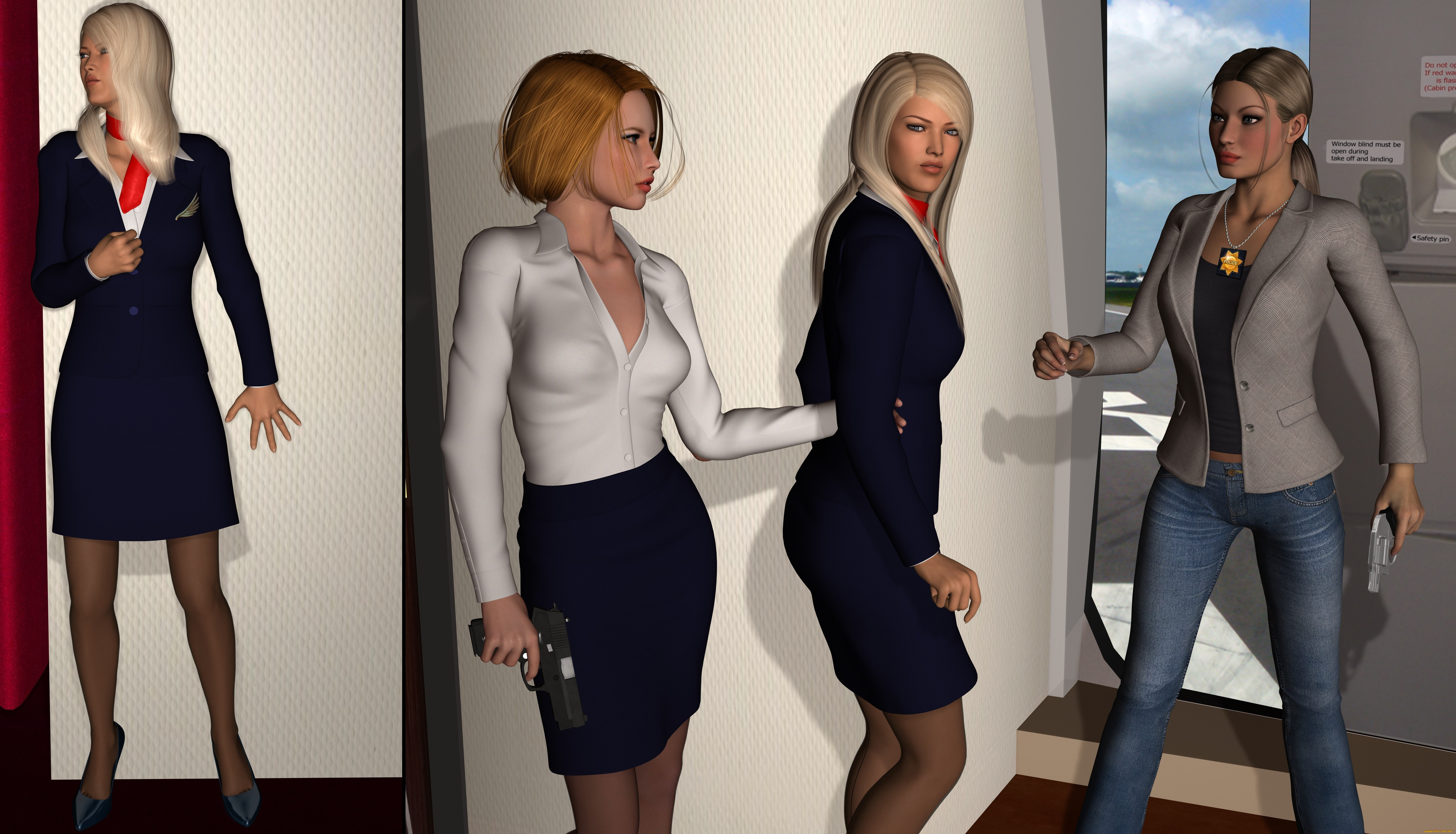 stewardesses, 3д, графика, фантазия, , fantasy, девушки, оружия