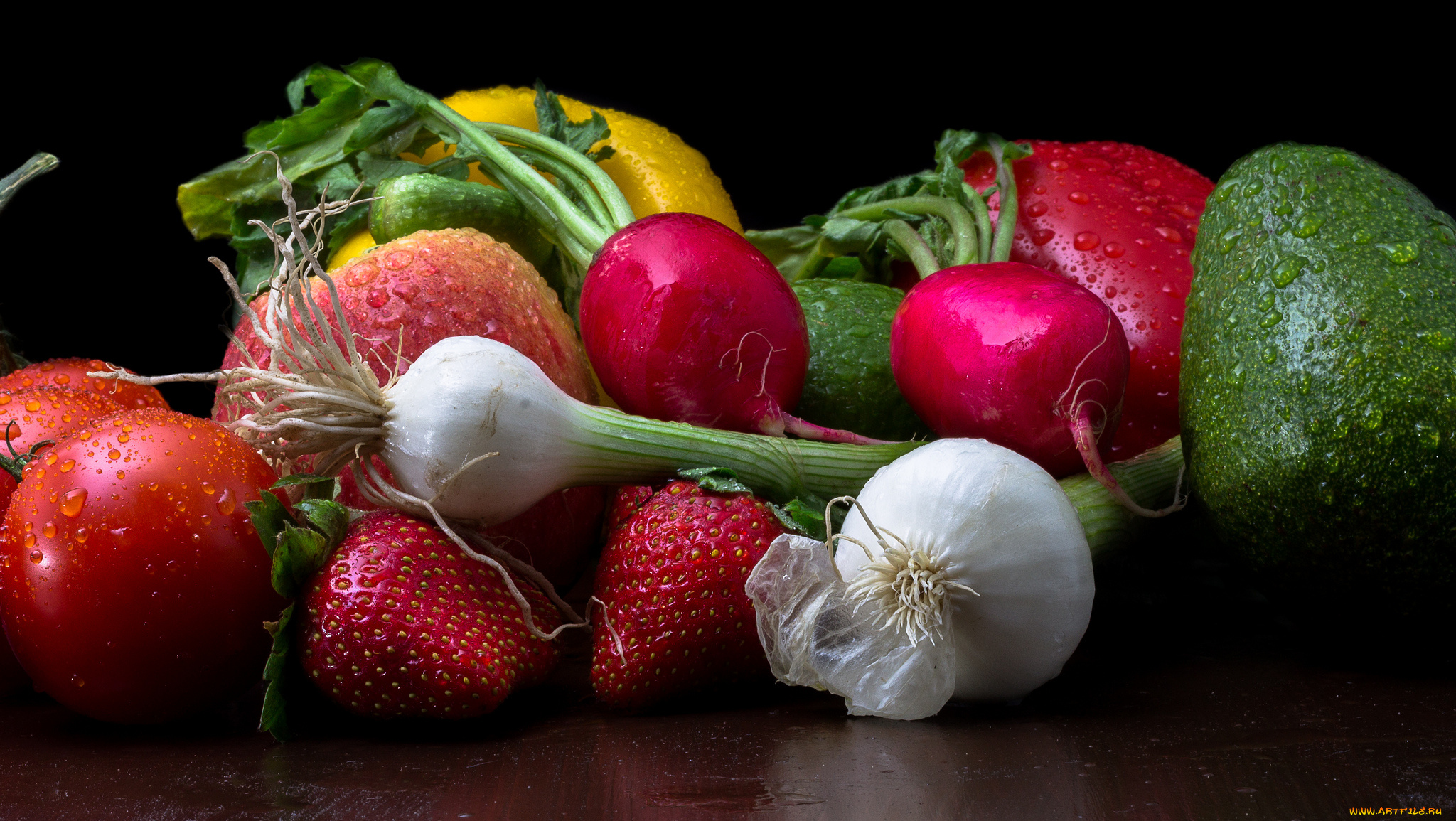 еда, фрукты, и, овощи, вместе, урожай