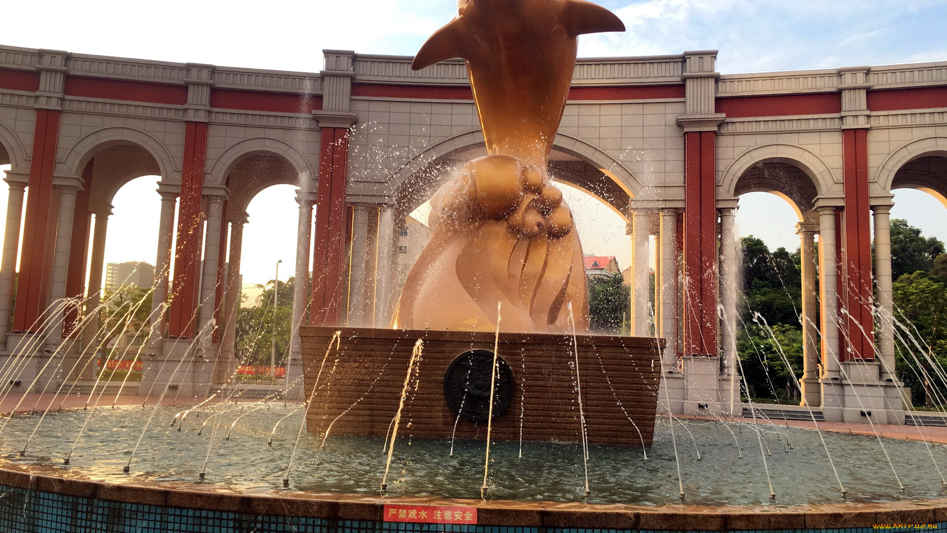 golden, dolphin, statue, fujian, china, города, -, фонтаны, golden, dolphin, statue