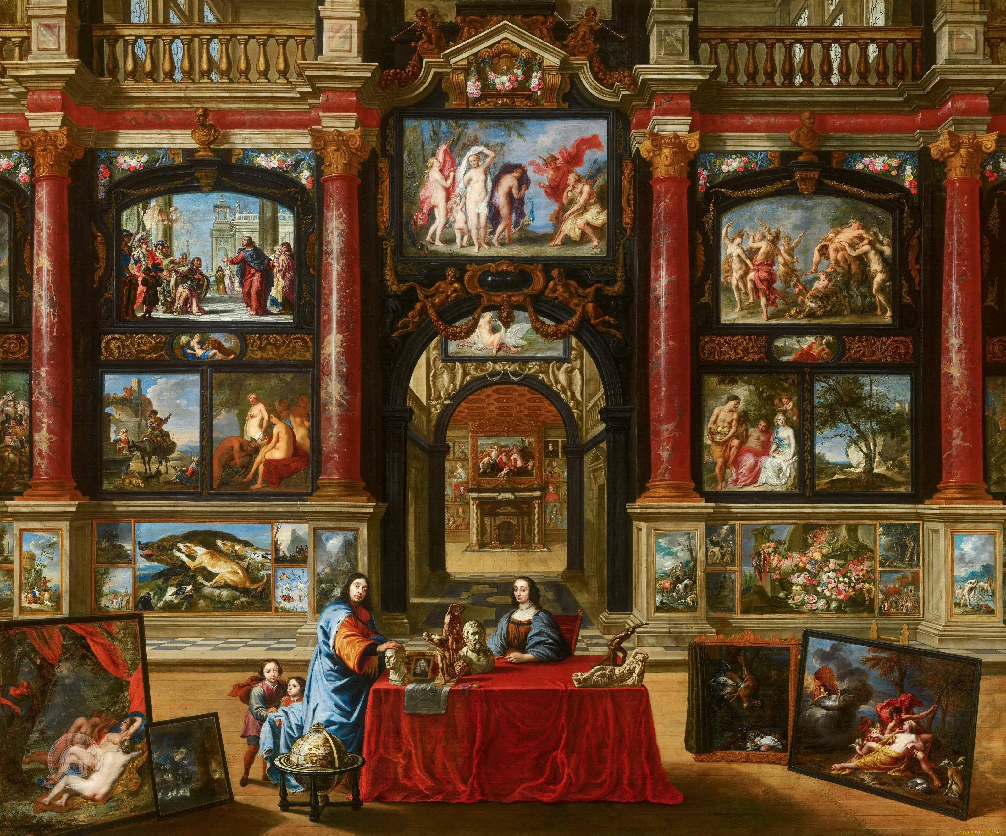 coques, , gonzales, -, interior, with, figures, before, a, picture, collection, рисованное, живопись, музeй, mauritshuis, гаага, голландия, маурицхeйс, кокс, гонсалес, интерьер, картинной, галереи, с, фигурами