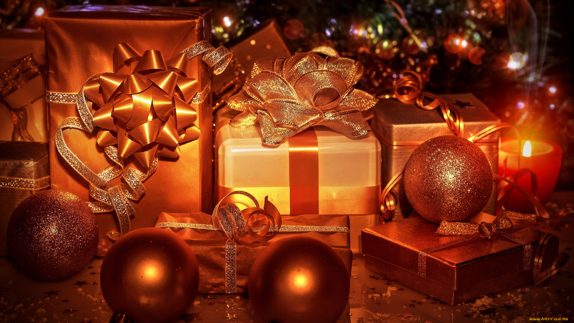 праздничные, -, разное, , новый, год, подарки, коробочки, шарики, свеча