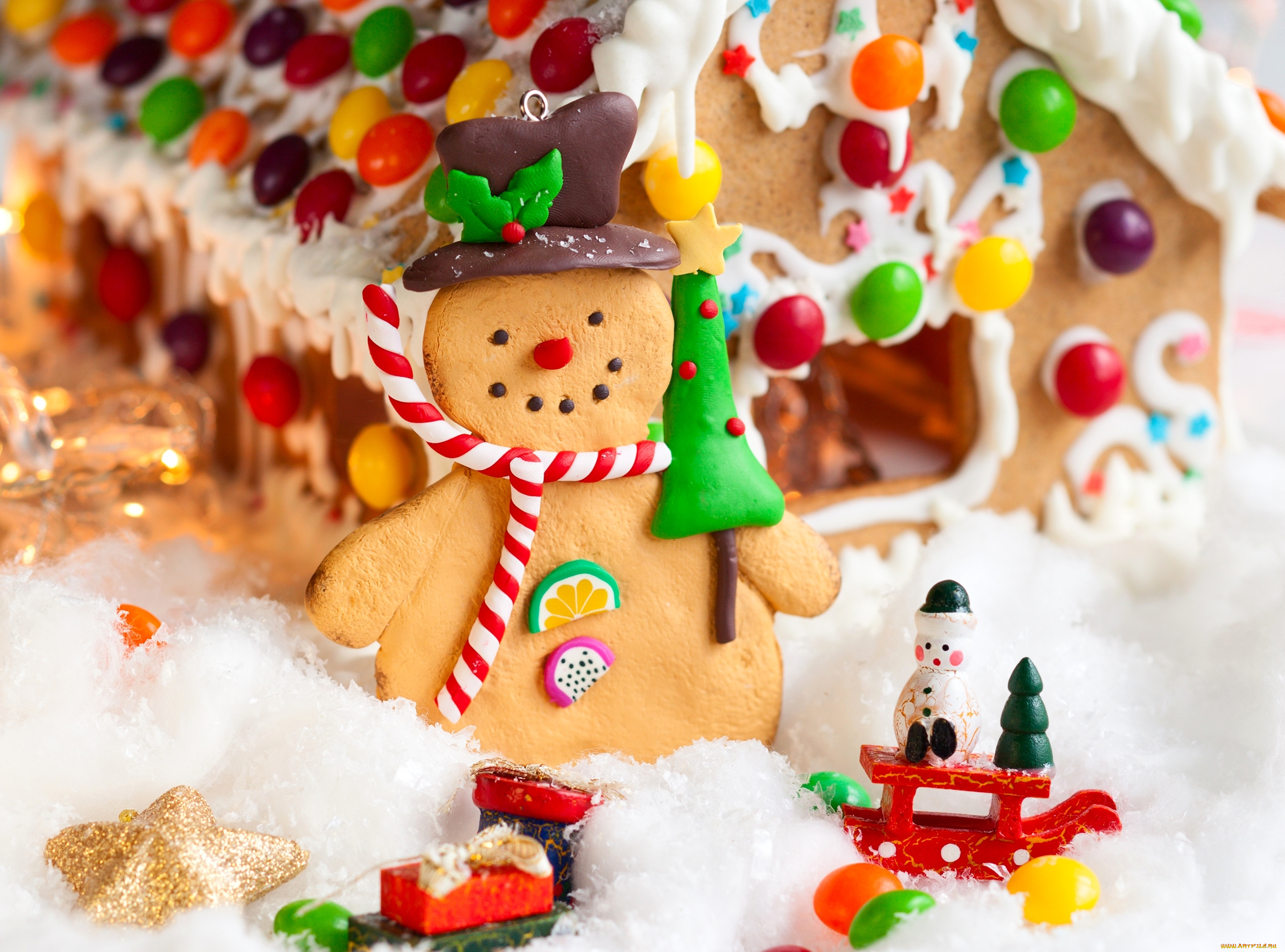 праздничные, угощения, снеговик, пряник, пряничный, домик, игрушки